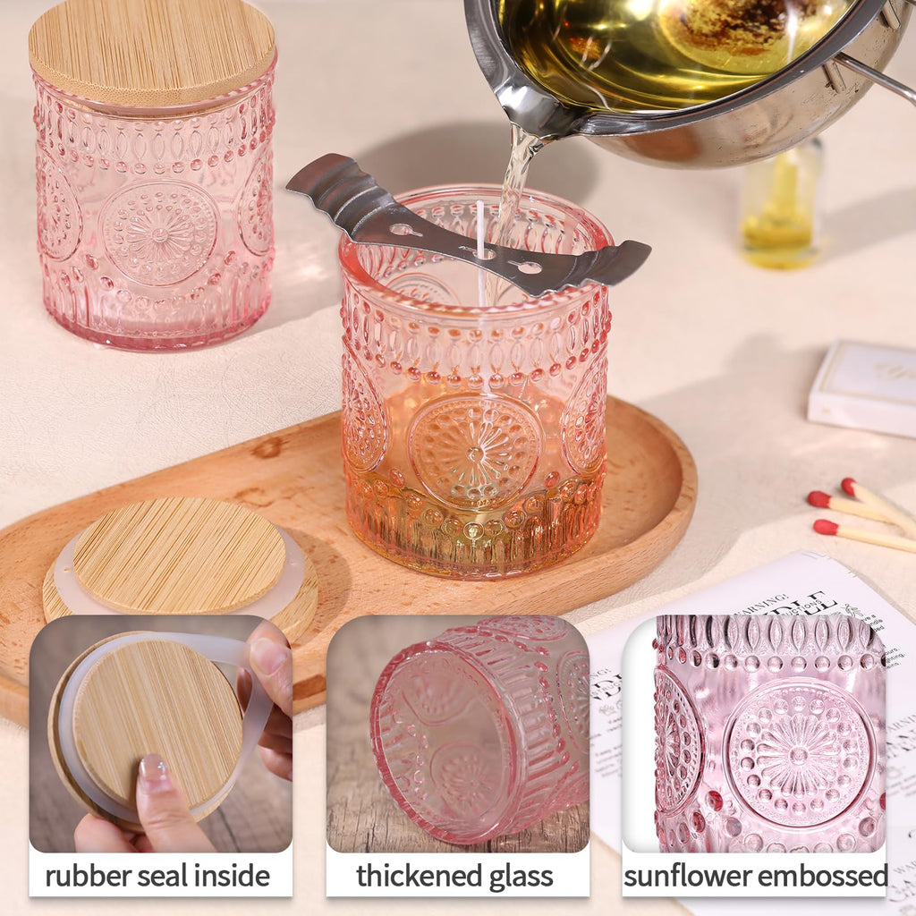 DARJEN 10 Pack Amber Candle Jars for Making Candles- 7.5 OZ Empty Glass Candle Making Jars with Bamboo Lids and Labels, Candle Making Supplies Candle Containers for Home DIY
