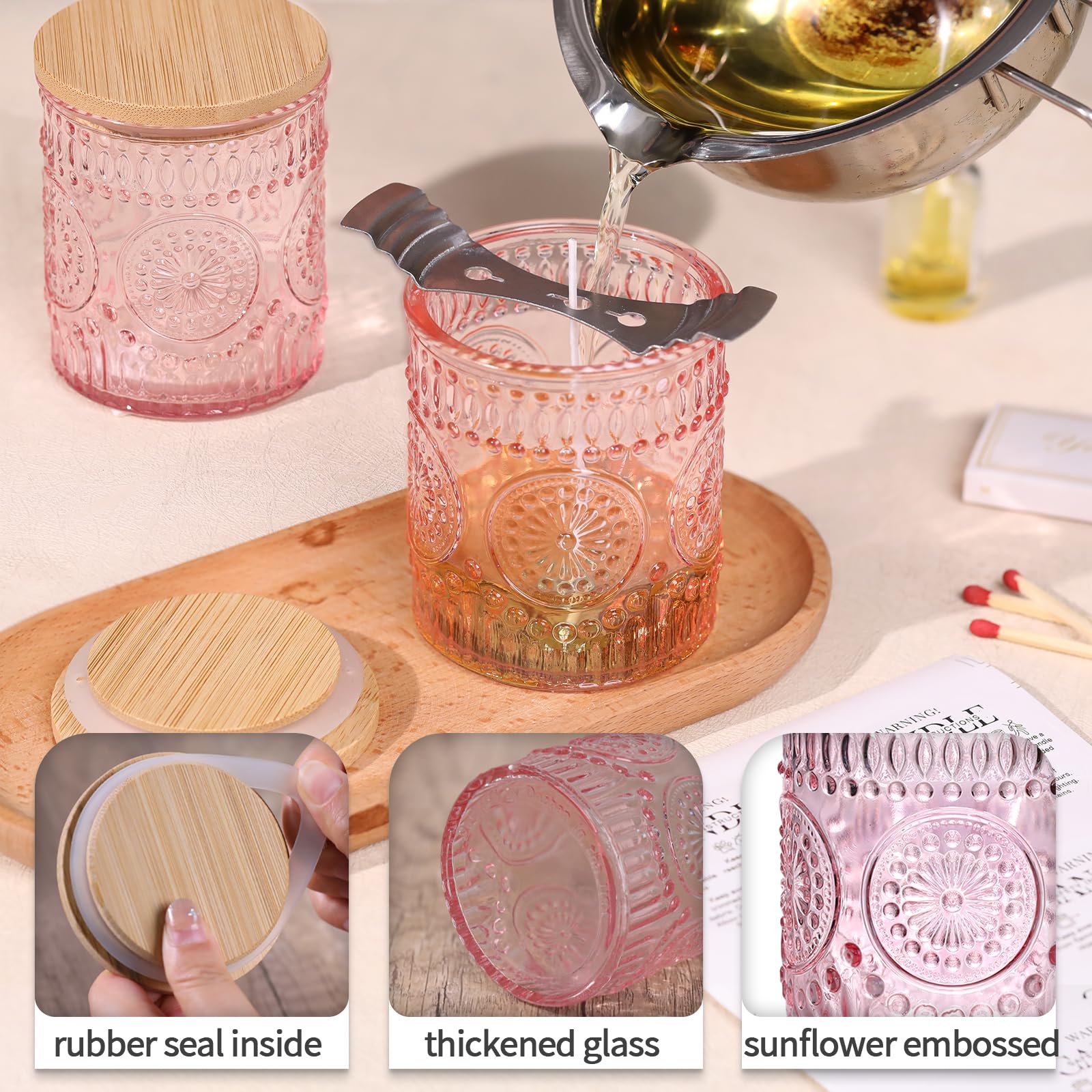 DARJEN 10 Pack Amber Candle Jars for Making Candles- 7.5 OZ Empty Glass Candle Making Jars with Bamboo Lids and Labels, Candle Making Supplies Candle Containers for Home DIY