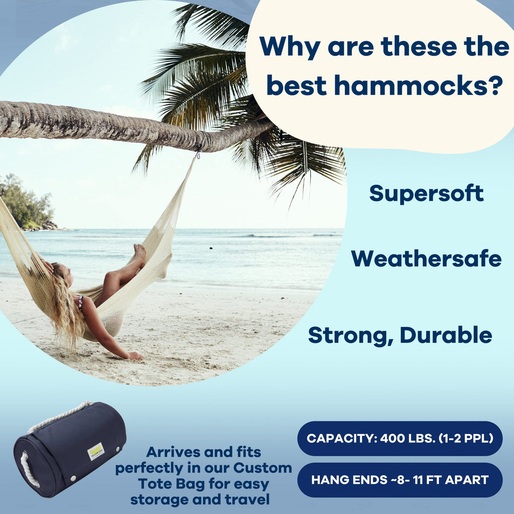 Handwoven Hammock by Yellow Leaf Hammocks - Double Size, Fits 1-2 PPL, 400lb max - Weathersafe, Super Strong, Easy to Hang, Ultra Soft, Artisan Made - Color: Natural Khaki