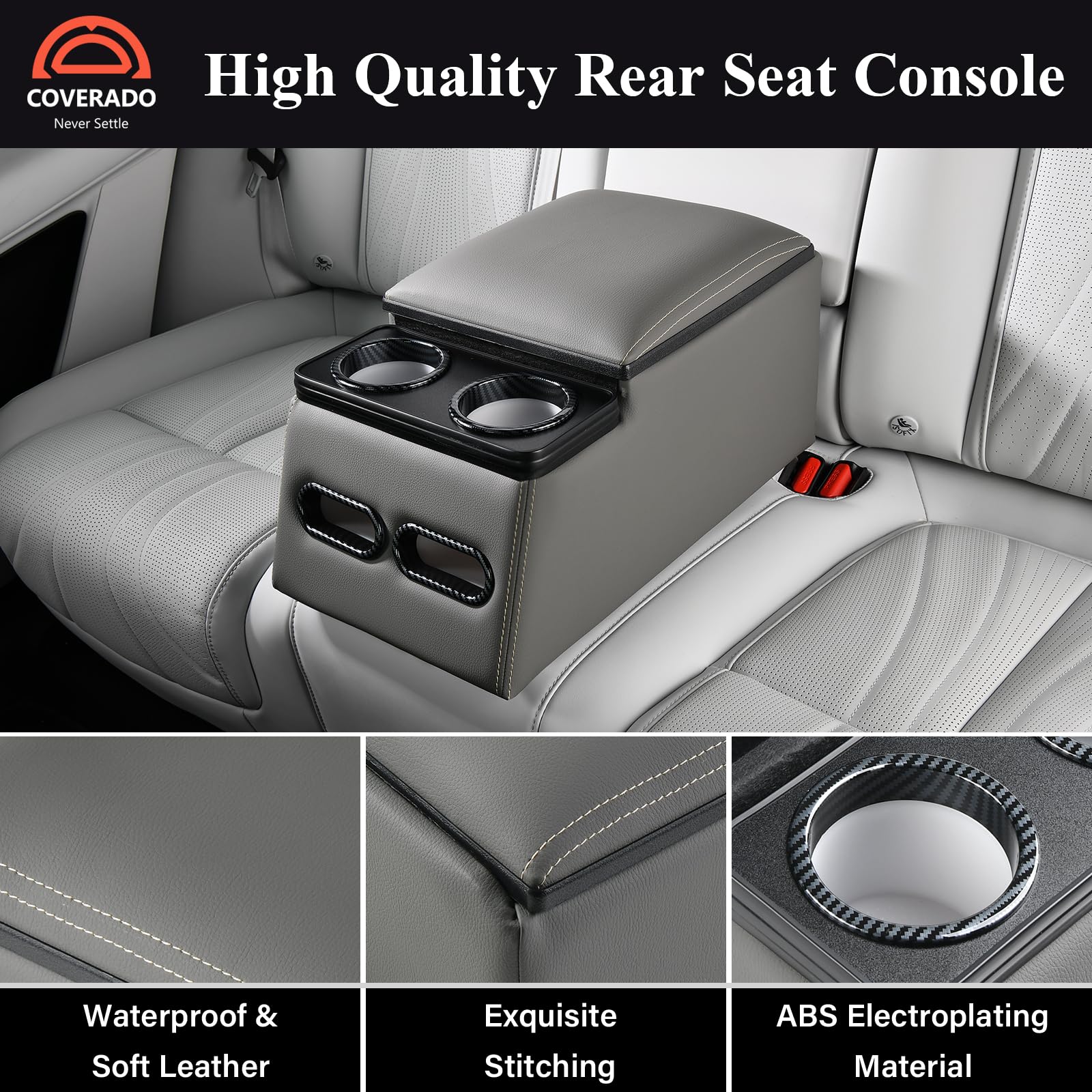 Coverado Car Center Console, Universal Rear Bench Seat Consoles, Truck Seat Organizer and Storage, Back Seat Car Organizer with Cup Holder, Large Storage Box, Central Armrest Box (Regular, Beige)