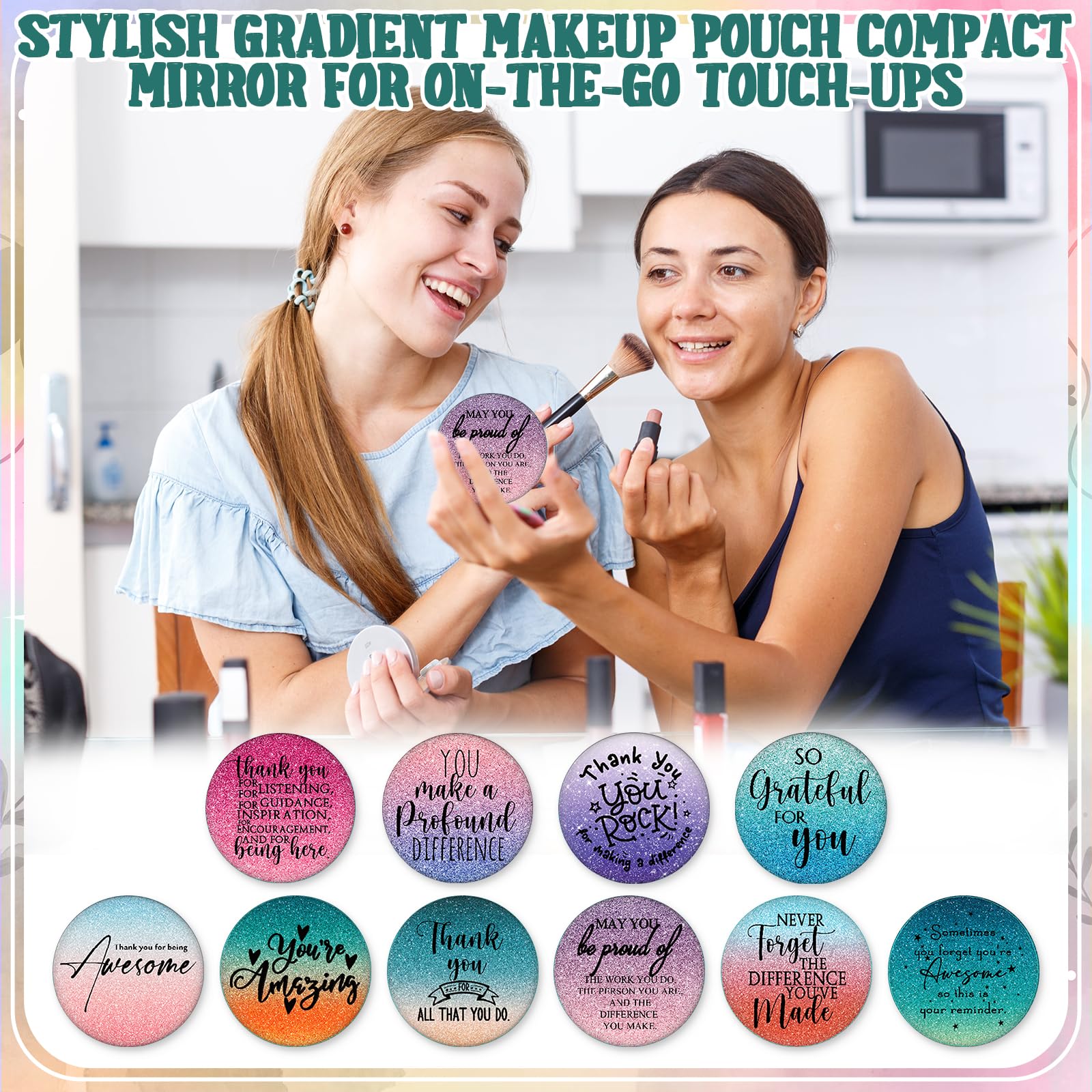 Vercraft 20 Pcs Employee Appreciation Gift for Women Inspirational Canvas Makeup Bag Portable Compact Mirror Bulk Cosmetic Bag Thank You Party Favor for Women Coworker Nurse (Bohemian,Boho)