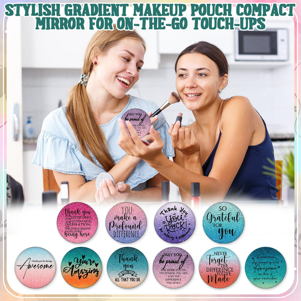 Vercraft 20 Pcs Employee Appreciation Gift for Women Inspirational Canvas Makeup Bag Portable Compact Mirror Bulk Cosmetic Bag Thank You Party Favor for Women Coworker Nurse (Bohemian,Boho)