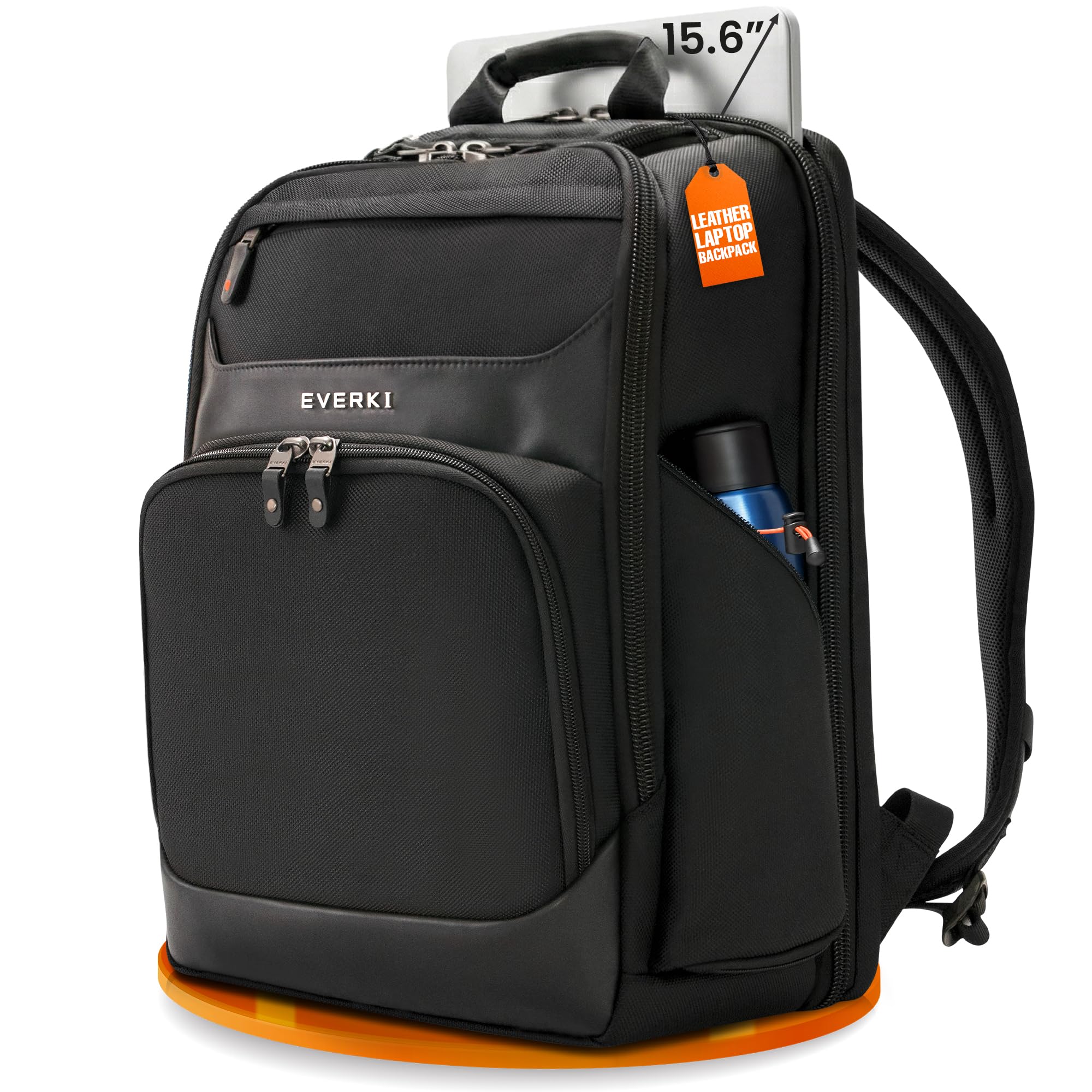 EVERKI Onyx 25L Business Laptop Backpack – Professional Travel Backpack for Men & Women, Laptop Bag with Premium Leather Ballistic & Nylon, Office & Flight Approved, Fits Laptops up to 15.6” - Black