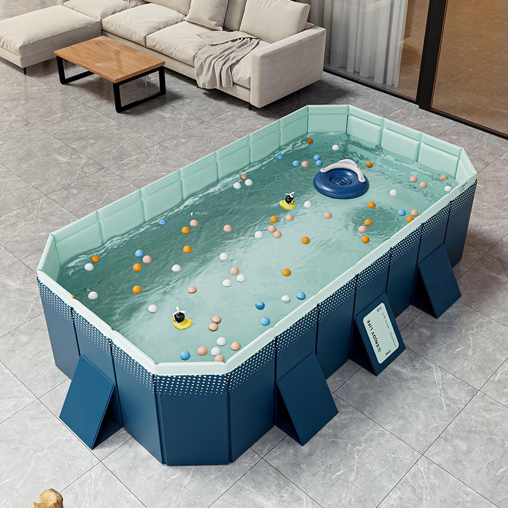 WIRHAO Foldable Non-Inflatable Kids' and Adults' Outdoor Swimming Pool Hard Plastic Shell Kid Pool for Backyard Dog Pools (113" x 66" x 20")