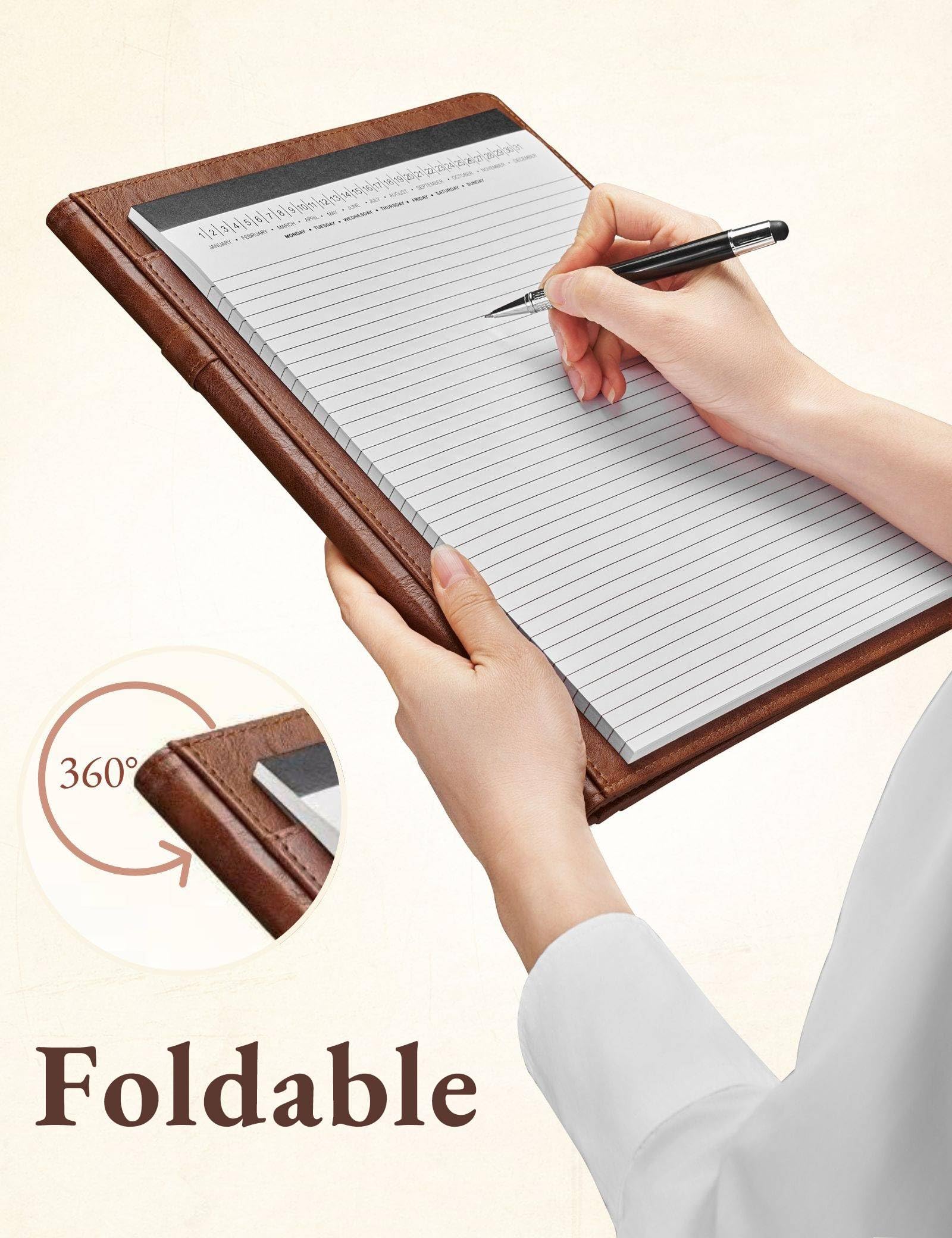 Padfolio Portfolio Resume Folder with Pocket, Premium Faux Leather Interview Writing Legal Pads Document Organizer Portfolio with Business Card Holder (Black)