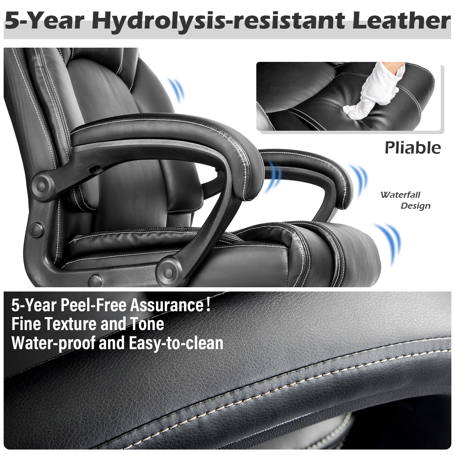 OUTFINE Office Chair Executive Office Chair Desk Chair Computer Chair with 5-Year hydrolysis-Resistant Leather Spring Cushion Ergonomic Support Tilting Function Upholstered in Bonded Leather Black