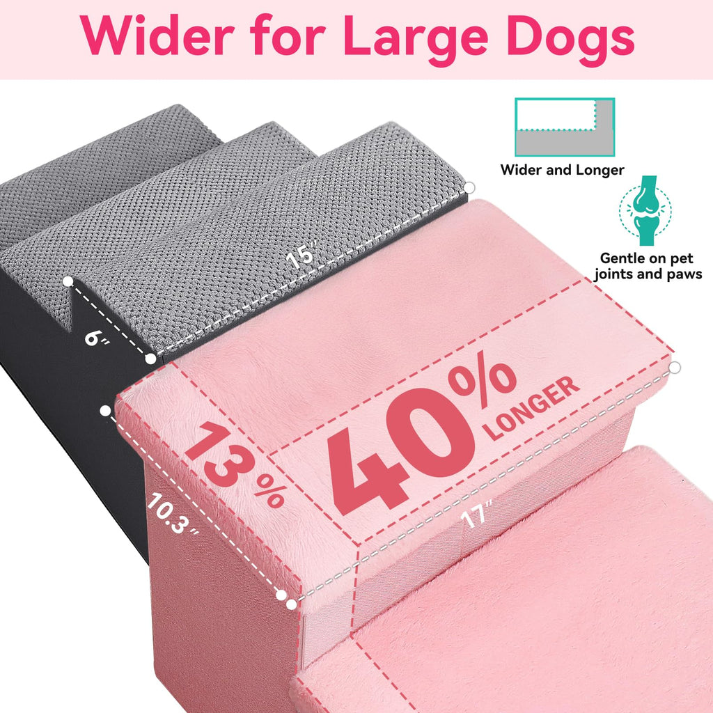 Zerbuger Dog Stairs with Condo 15" H, 2-Step Wider Dog Steps for Small/Medium/Large Old Dogs Cats, Folding Sturdy Storage Pet Stairs Climbing Bed Couch, Ramp for Car Hold Up to 150 lbs, Beige