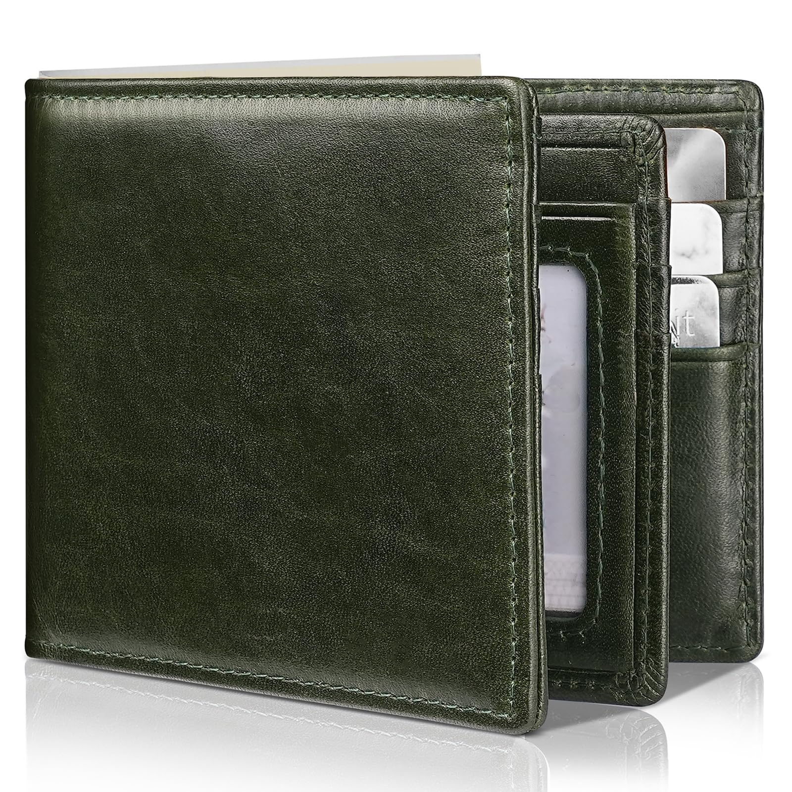 Artpaxy Mens Wallet Genuine Leather Bifold RFID Blocking Wallet for Men with 1 ID Window 13 Card Holders 2 cash pockets 1 Gift Box