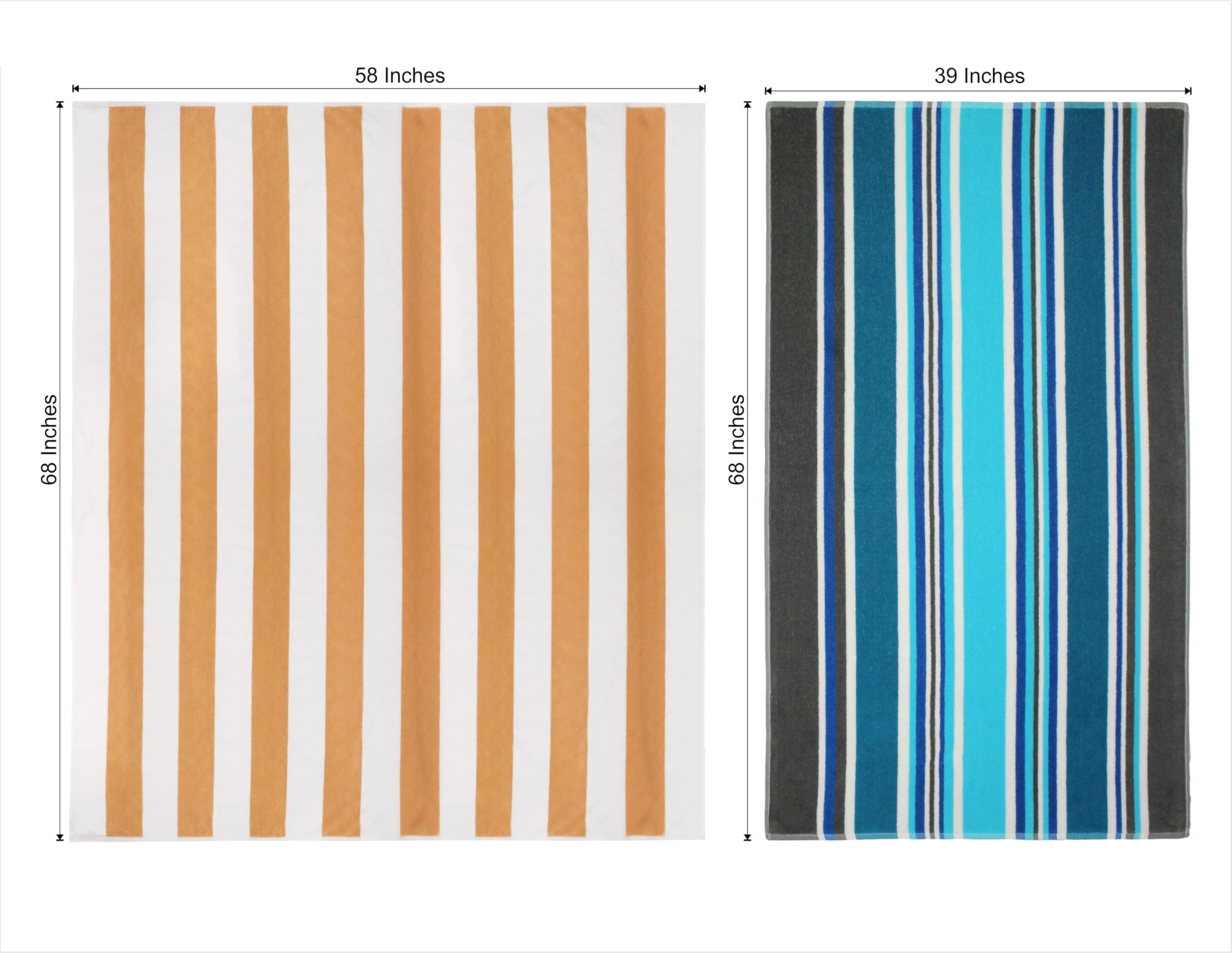 COTTON CRAFT Ombre Stripe Extra Wide Beach Towel for Two - 58x68 - Pure Cotton - Double Woven Jacquard Thick Plush Super Soft Luxurious Velour Pile - Pool Picnic Bath - 450 GSM - Blue