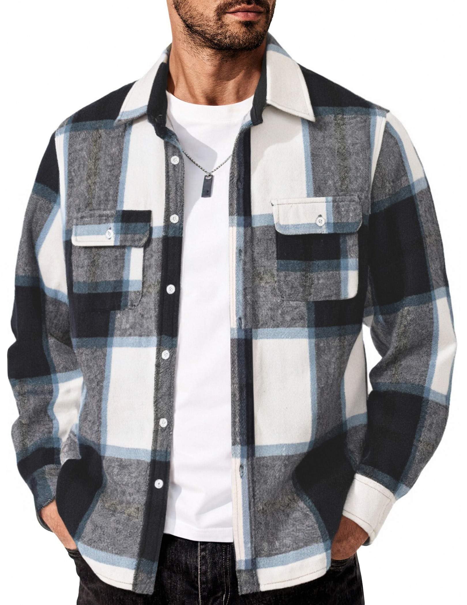 COOFANDY Men's Flannel Shirts Long Sleeve Cotton Plaid Shirt Jacket Casual Button Down Shirt with Pockets