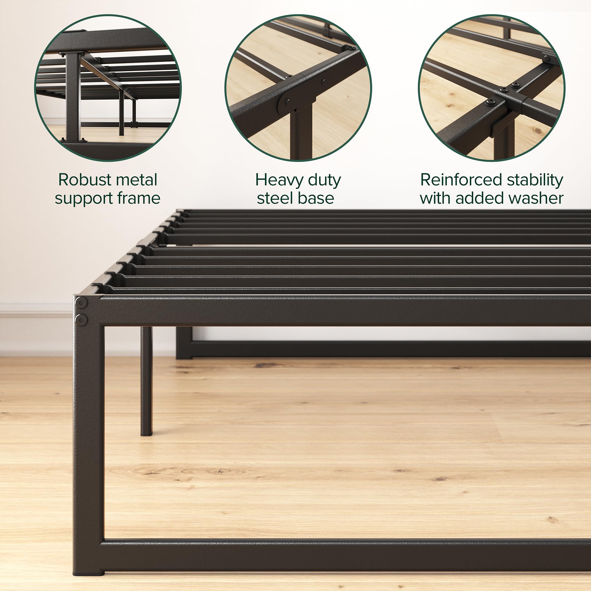 Zinus ABEL 14 Inch Platform Bed Frame, Steel Slat Support, Easy Assembly, No Box Spring Needed, Eco Friendly WonderBox(TM) Packaging, Black, Twin