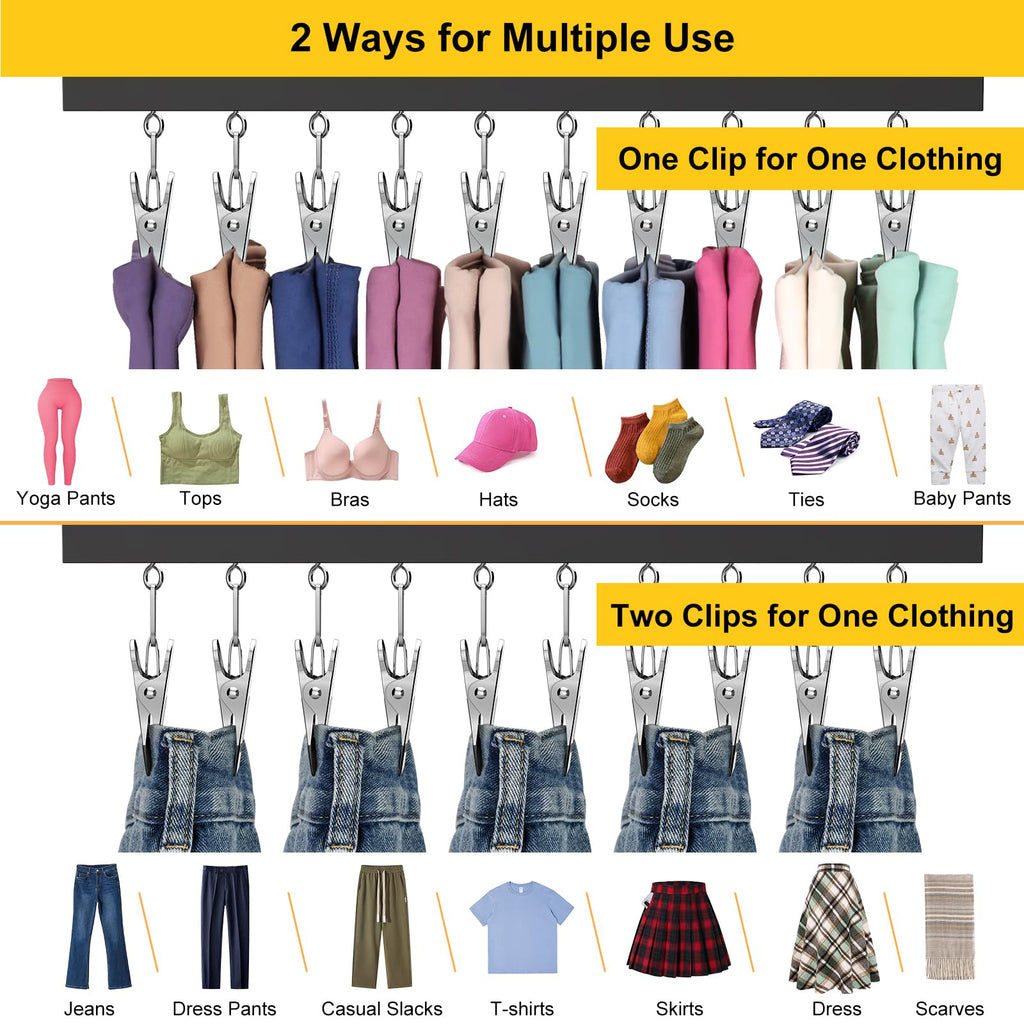 Legging Organizer for Closet, Pants Hangers with Clips Holds 20 Leggings, Jeans, Hats, Shorts, Socks, 360° Rotating Space Saving Hanging Lightweight Garment Hanger Storage 2Pcs