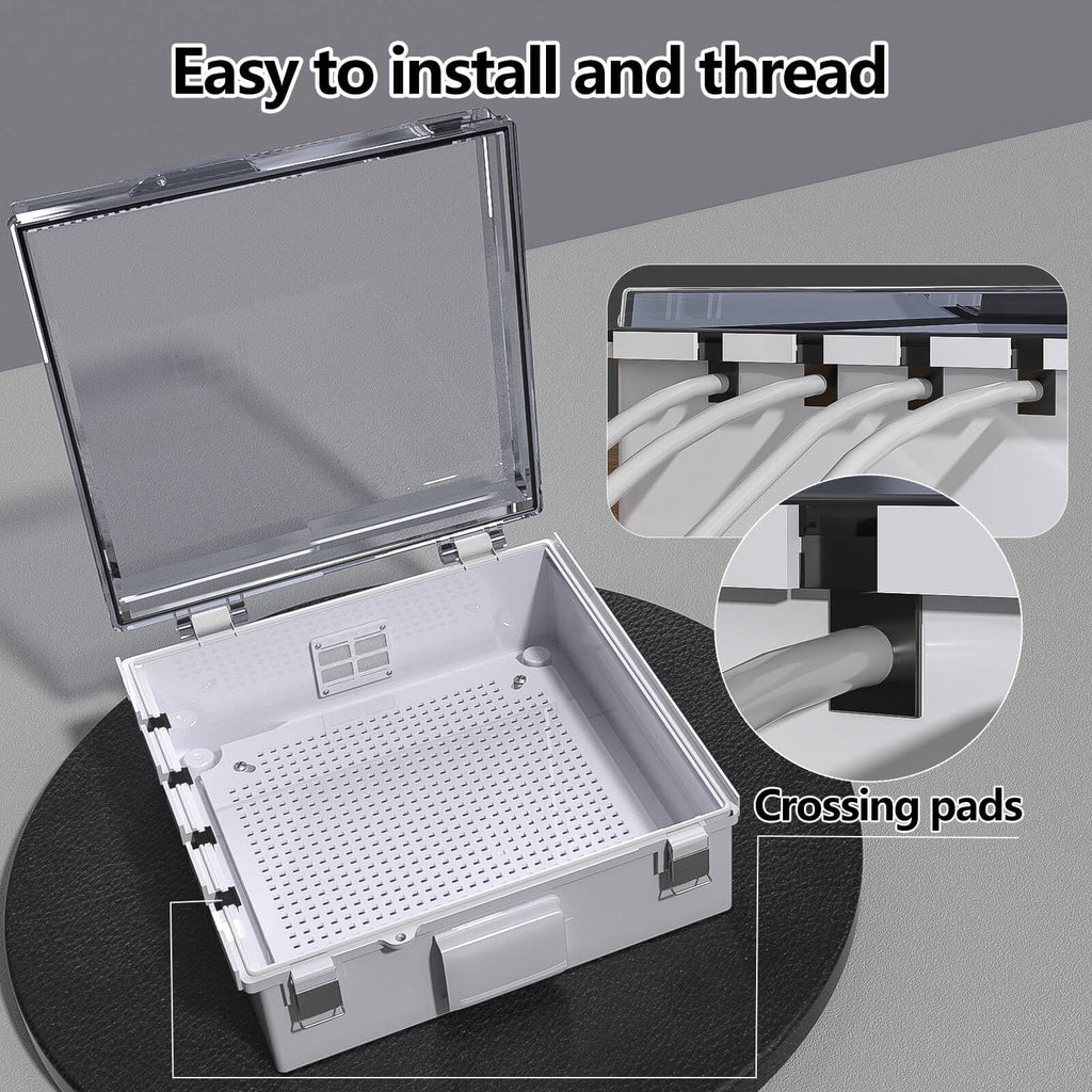 ABS Electrical Junction Box, Ventilated Design, Cable Grommets, IP65 Waterproof Enclosure, Indoor/Outdoor Use with Mounting Panel. (Clear Cover, 8.7"x6.7"x4.3")