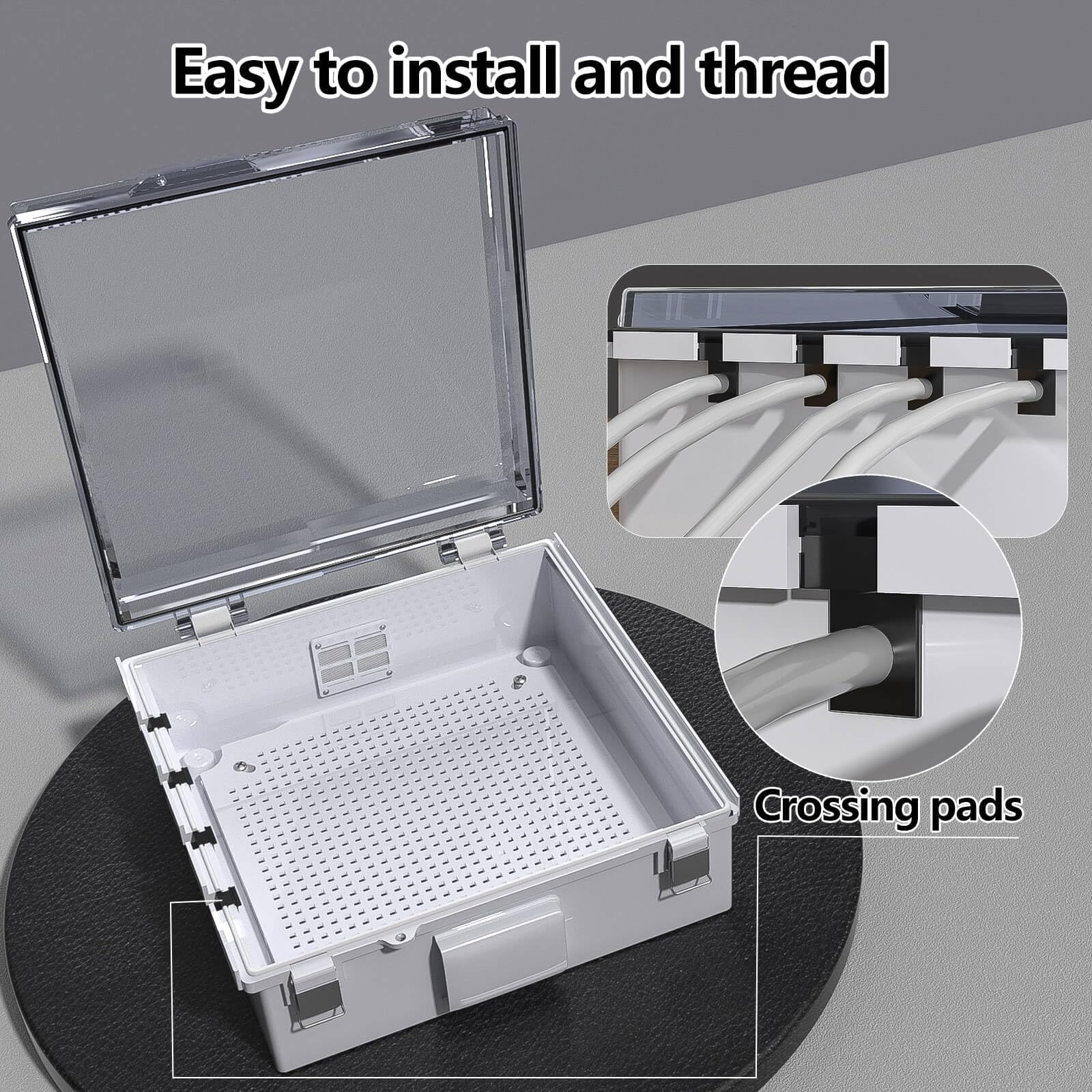 ABS Electrical Junction Box, Ventilated Design, Cable Grommets, IP65 Waterproof Enclosure, Indoor/Outdoor Use with Mounting Panel. (Clear Cover, 8.7"x6.7"x4.3")