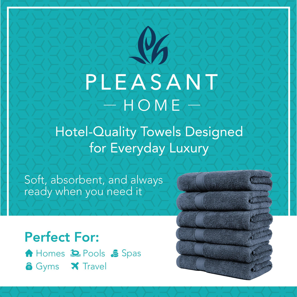 Pleasant Home Bath Towels Set of 6 (24” x 50”) 100% Cotton, 515 GSM | Lightweight, Soft & Highly Absorbent Luxury Towels for Bathroom | for Gym, Pool & Spa | 6 Pack, Gray