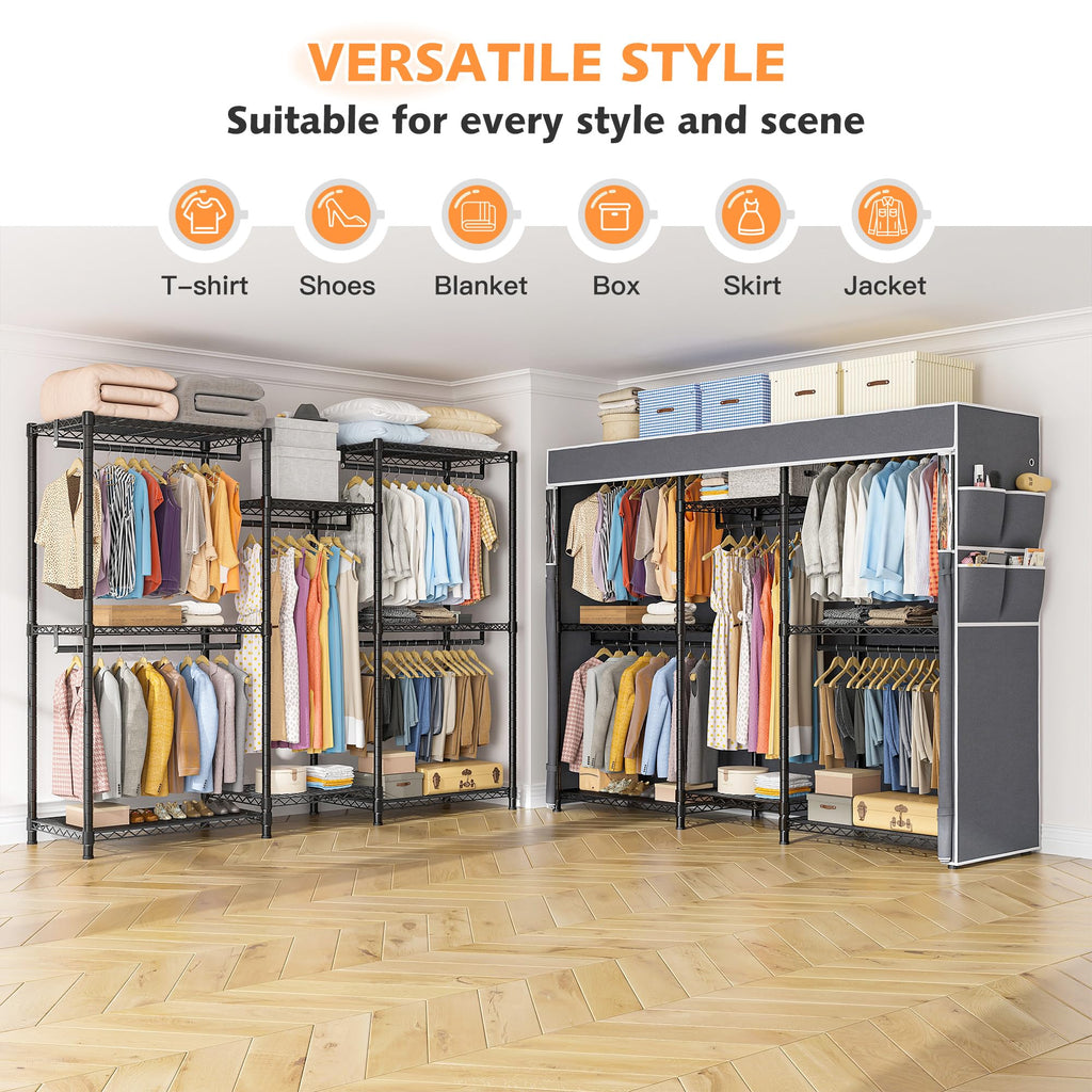 Raybee Clothes Rack,Clothing Racks for Hanging Clothes 900LBS Capacity Heavy Duty Portable Closet with 5 Hanger Rods & 8 Shelves for Walk-in Closet,Apartment