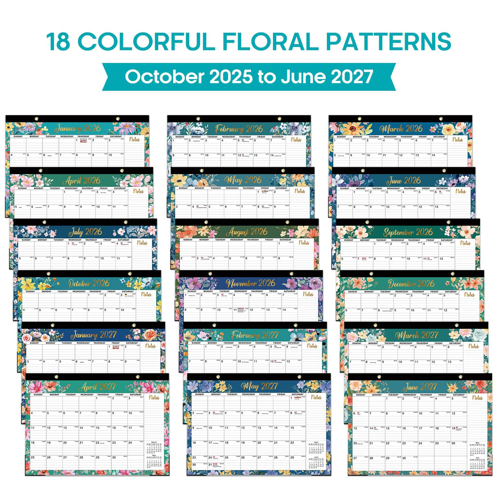 Desk Calendar 2026-2027, 21-Month Calendar Runs Until June 2027, Large 17" x 12" Monthly Desktop & Wall Calendar for Home & Office - Floral