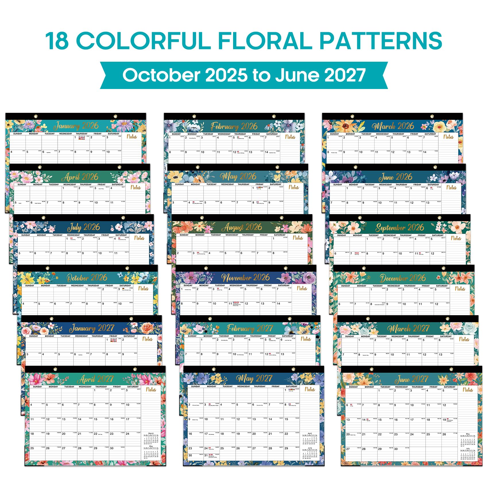 Desk Calendar 2026-2027, 21-Month Calendar Runs Until June 2027, Large 17" x 12" Monthly Desktop & Wall Calendar for Home & Office - Floral