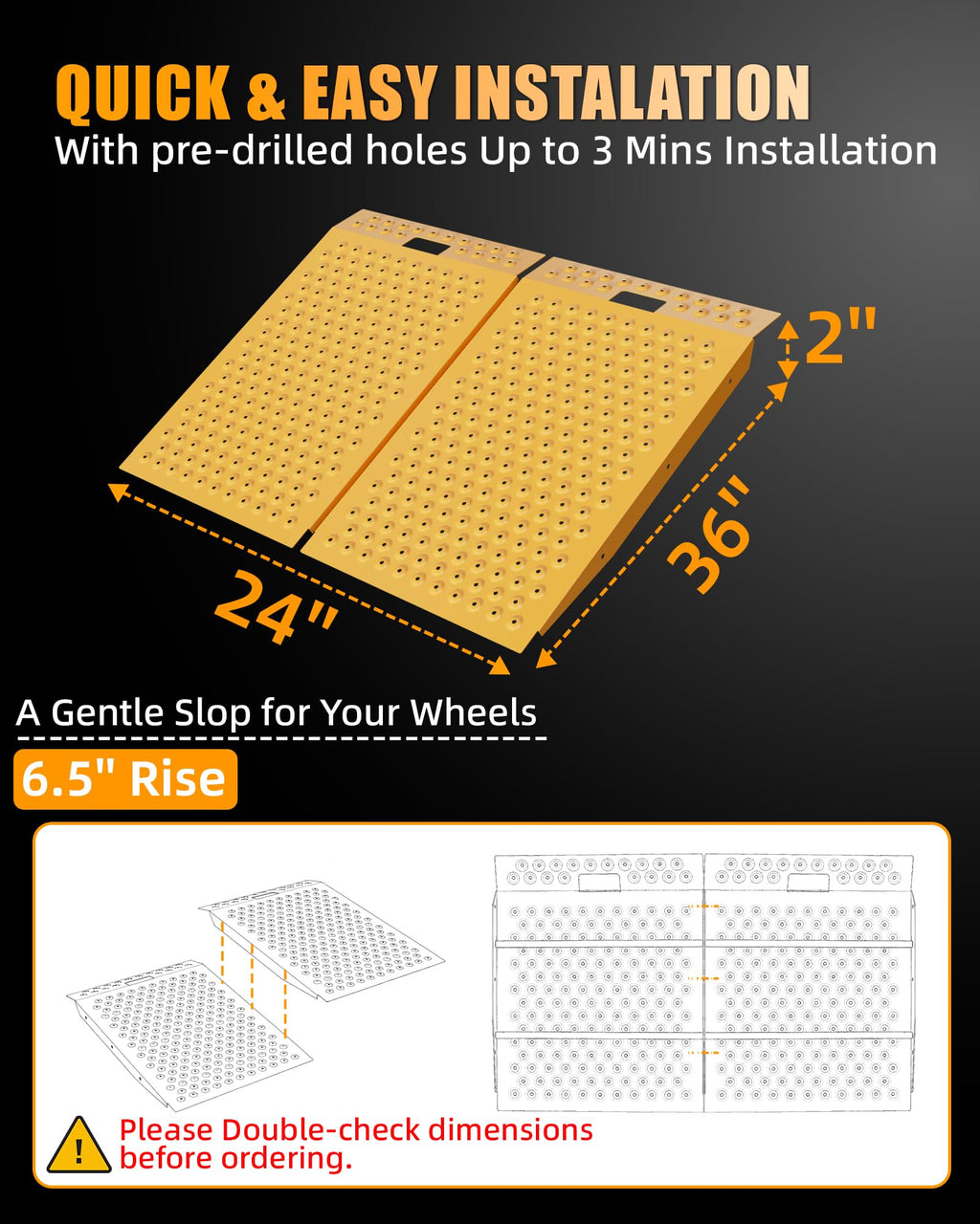 VNN 29" x 24" Shed Ramp for Riding Mower - 750 LB Capacity Shed Ramps, Anti-Slip Punch Plate Ramp for ATV, Motorcycles, Garages & Barns (1PC,Black, Alloy)