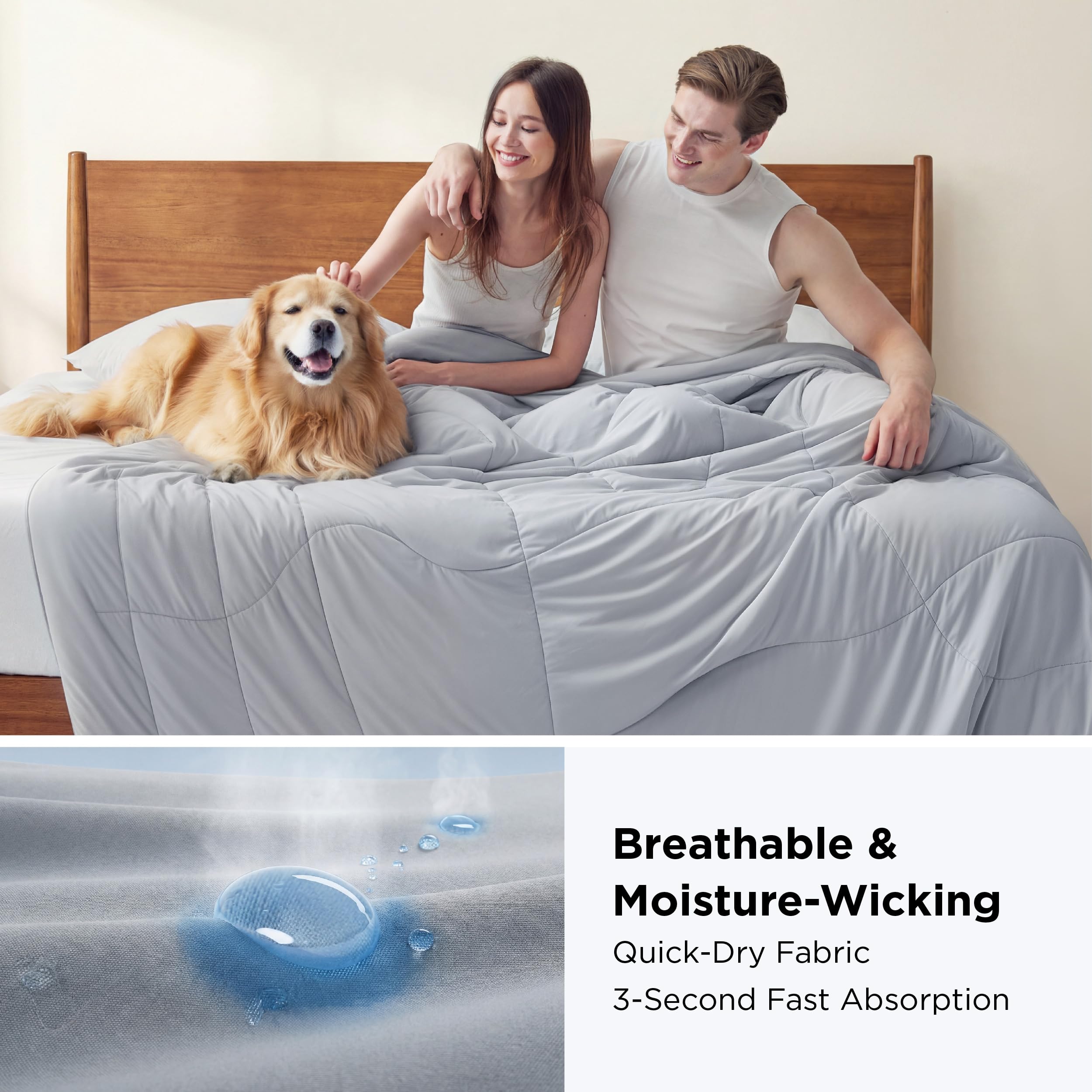Bedsure Cooling Comforter King Size - Cooling Blankets for Hot Sleepers, Lightweight Comforter for Summer with Dual-Sided Cool Tech, Soft Breathable Cold Blanket for Sleeping, Grey, 102x90 Inches