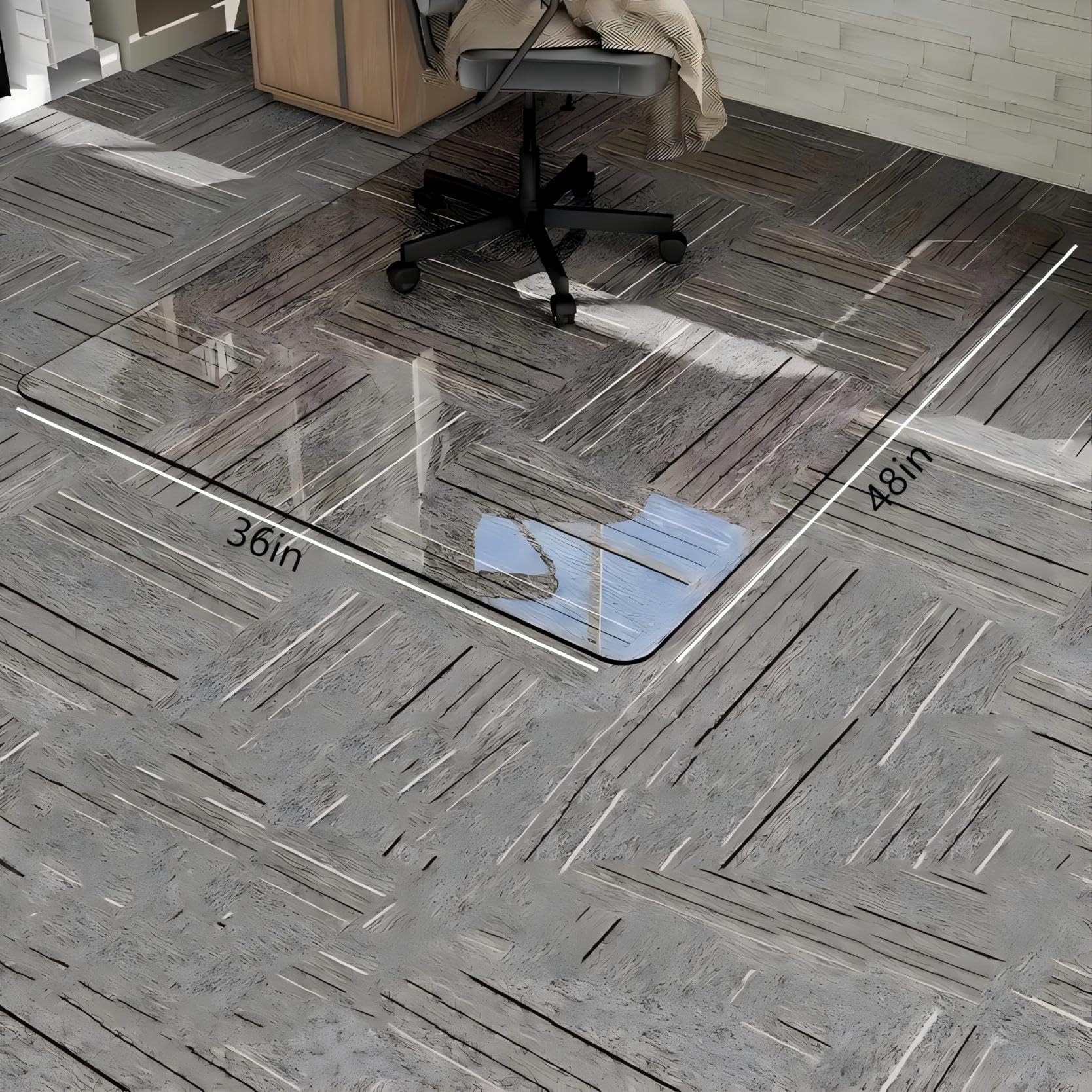 Tempered Glass Chair Mat 48" x 32",1/5" Thick for Office Desk,Rolling Chair Mat for Carpet, Odorless, Easy to Clean with 4 Non-Slip Pads for Carpet & Hardwood Floors