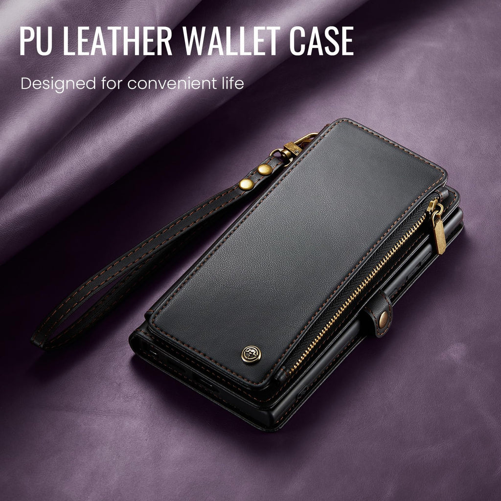 Defencase for Samsung Galaxy S25 Ultra Magnetic Wallet Case Compatible with Magsafe with RFID Blocking Zipper & Card Holder Women, PU Leather Detachable Phone Case for Galaxy S25 Ultra 6.9", Black