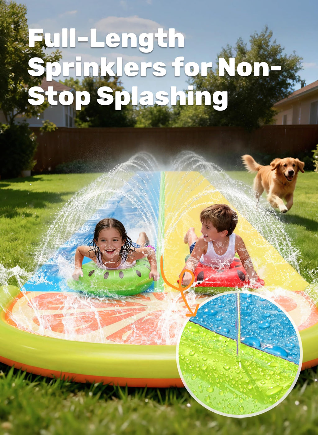 Sloosh Water Slides with 2 Inflatable Boards,22.5ft Double Lane Splash Slip Lawn Water Slide with Advanced Sprinklers Summer Toy for Kids Adults Fun Backyard Summer Outdoor, Orange