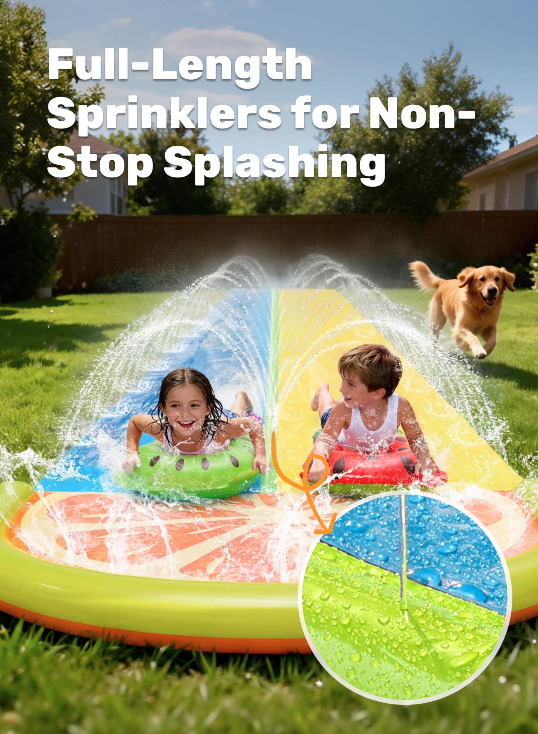 Sloosh Water Slides with 2 Inflatable Boards,22.5ft Double Lane Splash Slip Lawn Water Slide with Advanced Sprinklers Summer Toy for Kids Adults Fun Backyard Summer Outdoor, Orange