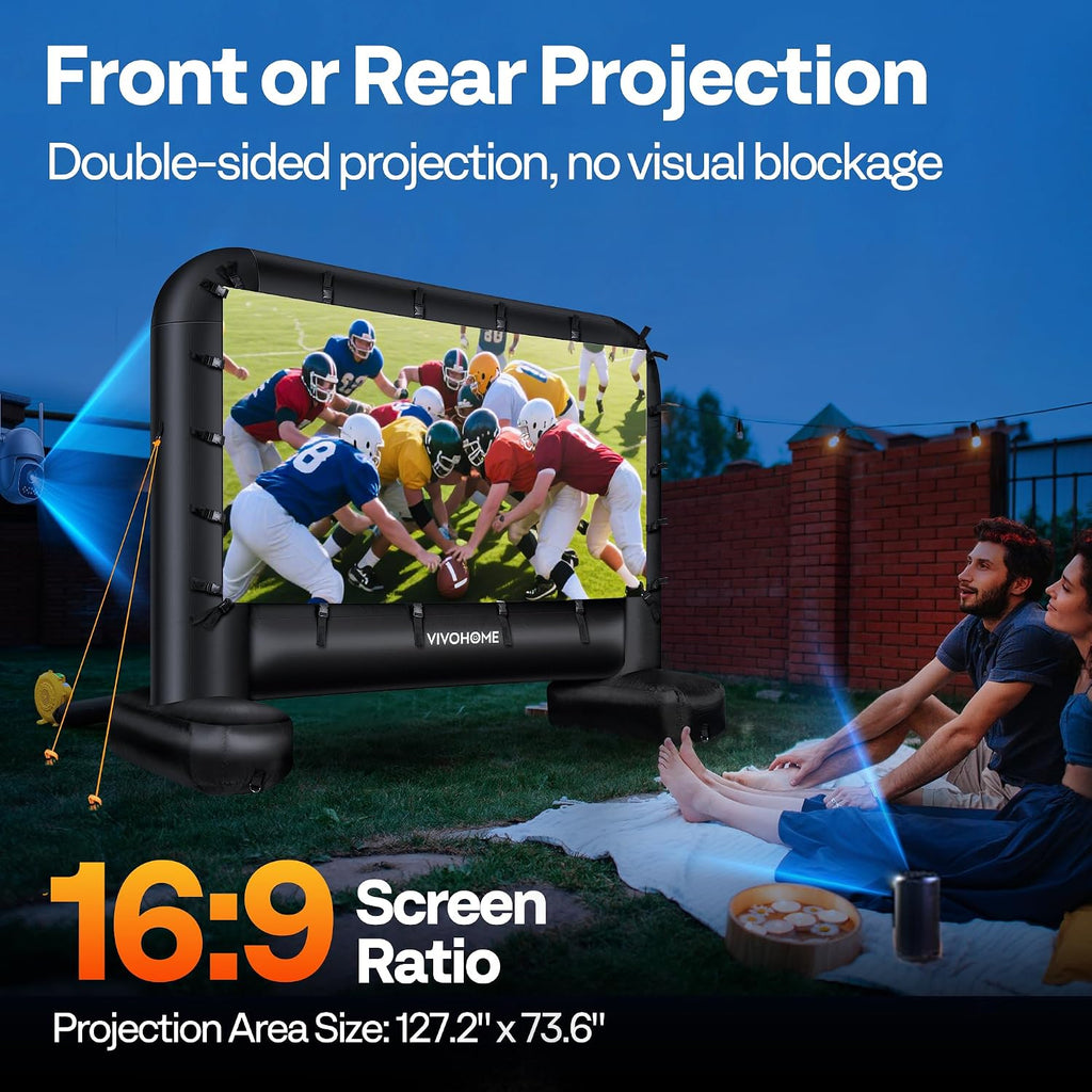 VIVOHOME 15 FT Inflatable Projector Screen for Outside, Blow Up Movie Screen Outdoor Use, Mega Large TV Screen with Carry Bag for Backyard, Tube Leg Support