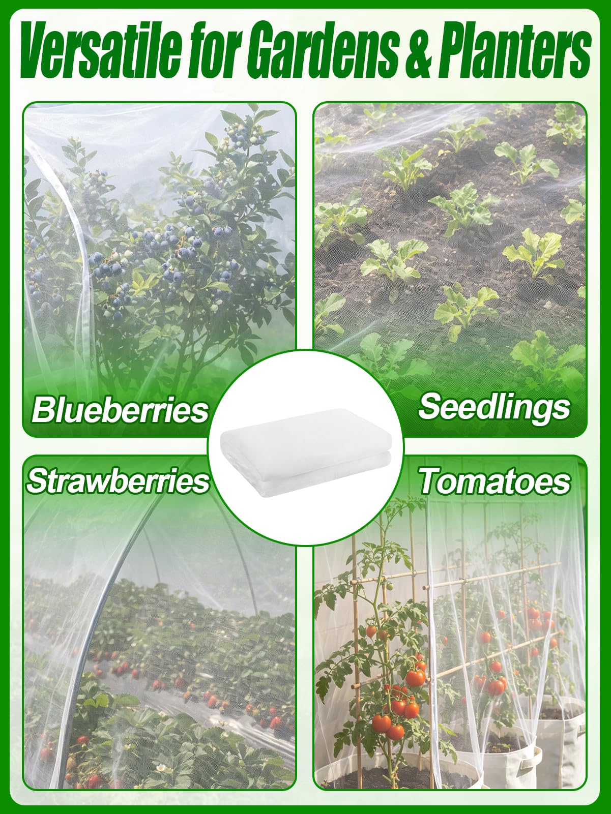 4x10ft Garden Netting - Ultra Fine Mesh Plant Covers to Keep Small Animals Pest Out, Bird Barrier for Protecting Vegetables Fruits Flowers Raised Beds (Without Support Pole)