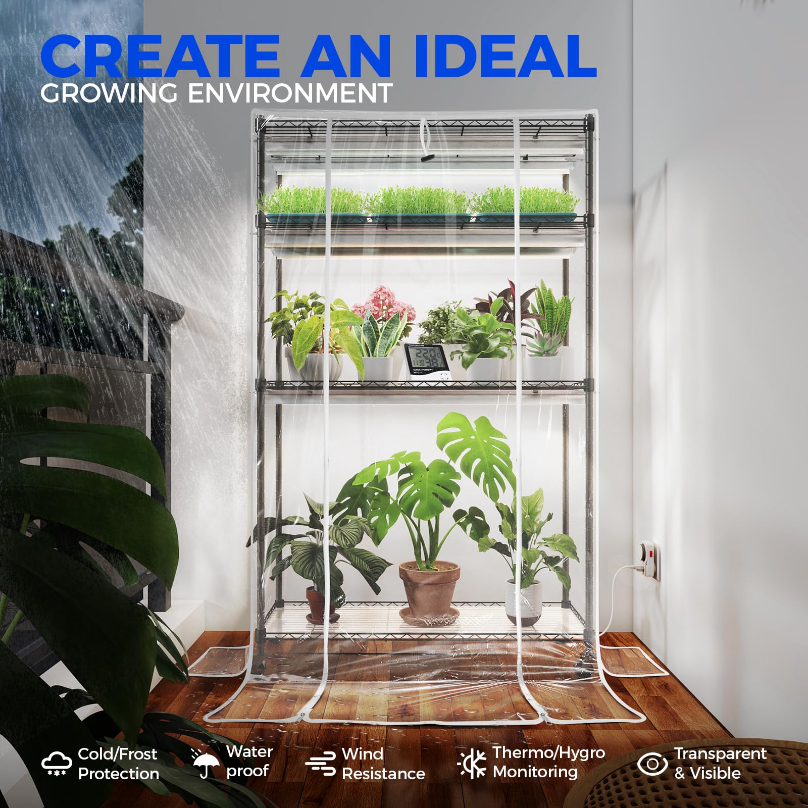 Barrina Indoor Greenhouse with Grow Light, with 40W Seed Starting LED Indoor Plant Light, Portable Mini Greenhouse with Timer for Seed Starter Tray, Seedling, Sprouting, Microgreens, 23x23x23IN