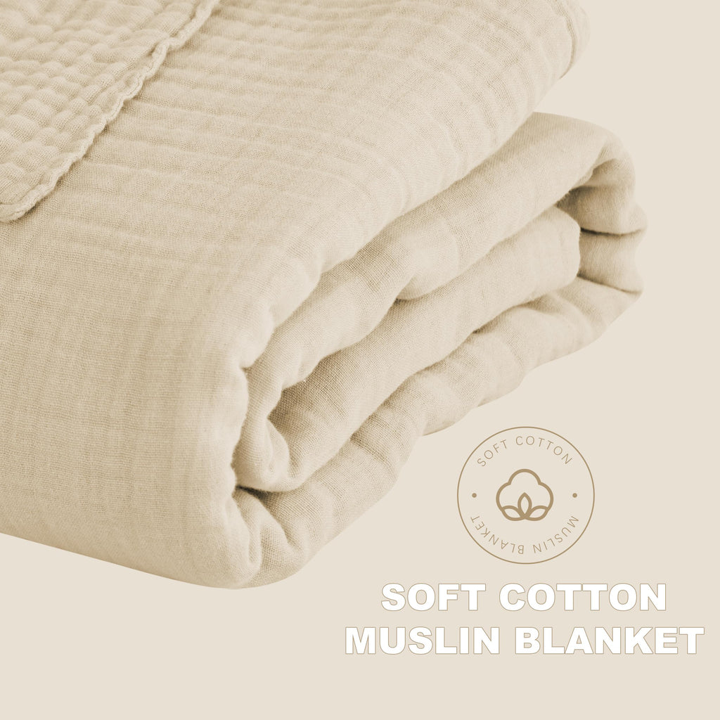 Cosy Family 4 Layer Muslin Bed Blanket - Breathable and Lightweight Gauze Boho Blanket for Spring, Soft 100% Cotton Muslin Blanket, Brown, 55x80 Inches