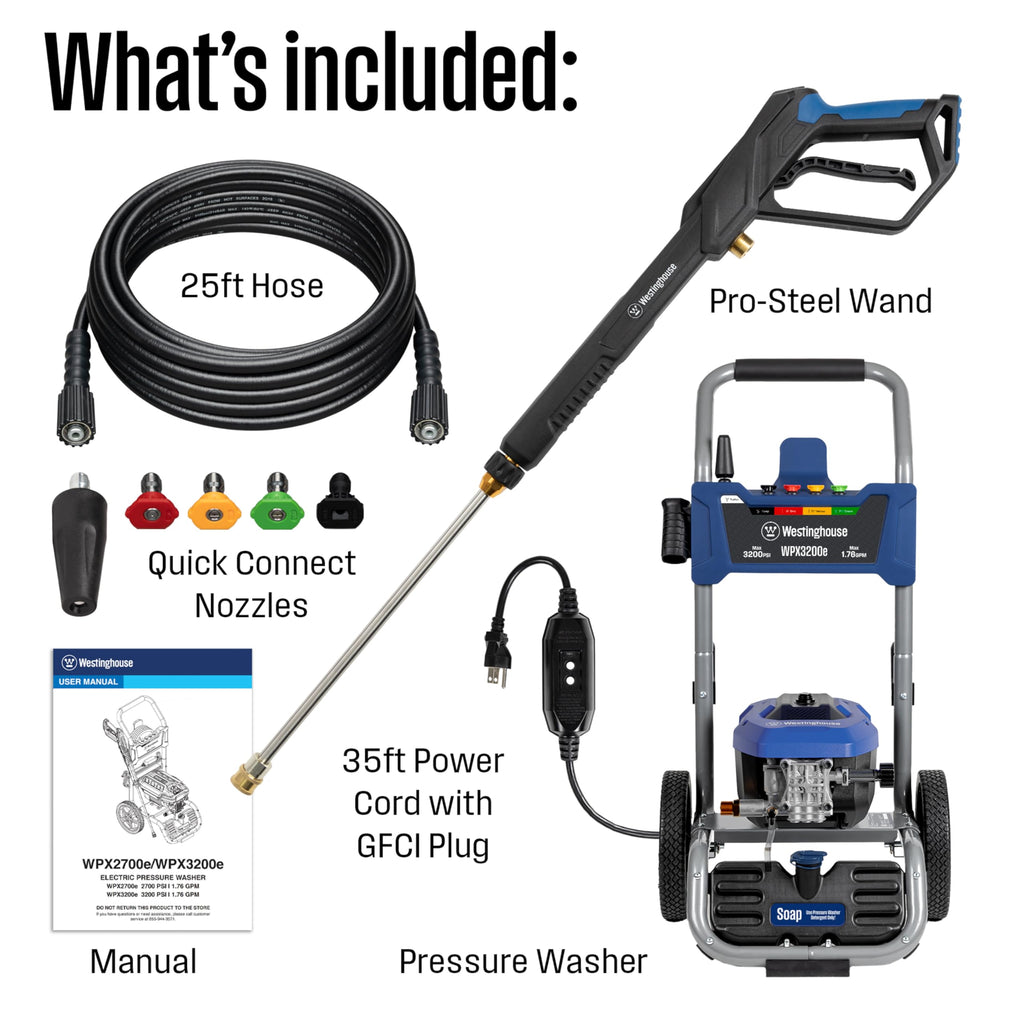 Westinghouse WPX2300e Electric Pressure Washer, 2300 Max PSI and 1.76 Max GPM, Induction Motor, Onboard Soap Tank, Spray Gun and Wand, 5 Nozzle Set, for Cars/Fences/Driveways/Homes/Patios/Furniture