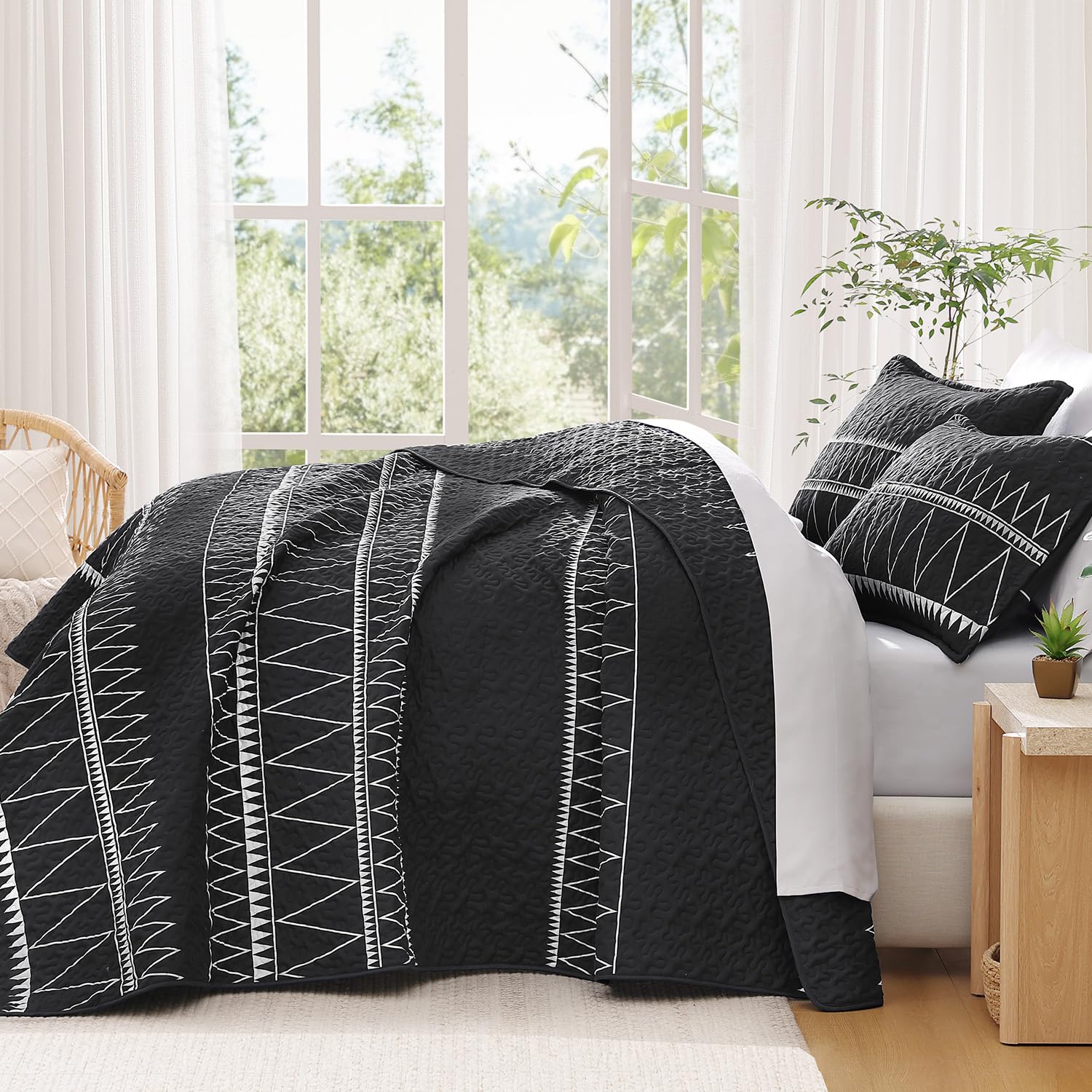 Andency Twin Quilt Set Grey, 2 Pieces Boho Lightweight Soft Striped Bedspread for All Season (68"x86"), Gray Printed Bohemian Polyester Reversible Coverlet Comoforter Sets