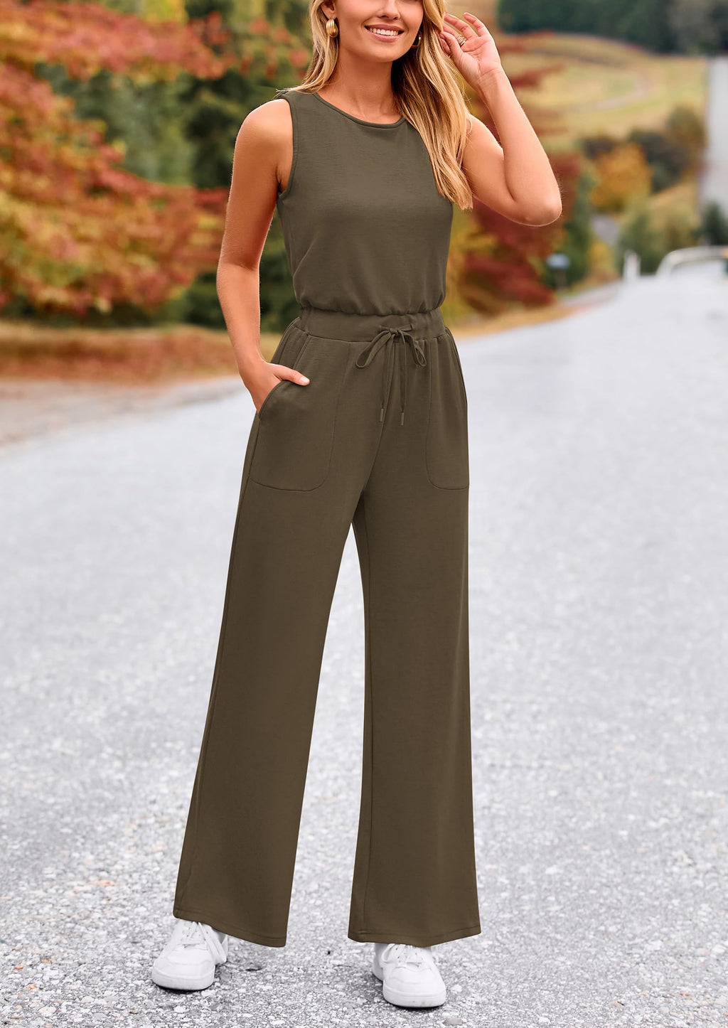 PRETTYGARDEN Jumpsuits for Women Casual 2026 Summer Sleeveless Wide Leg Pants Rompers One Piece Beach Vacation Spring Outfits