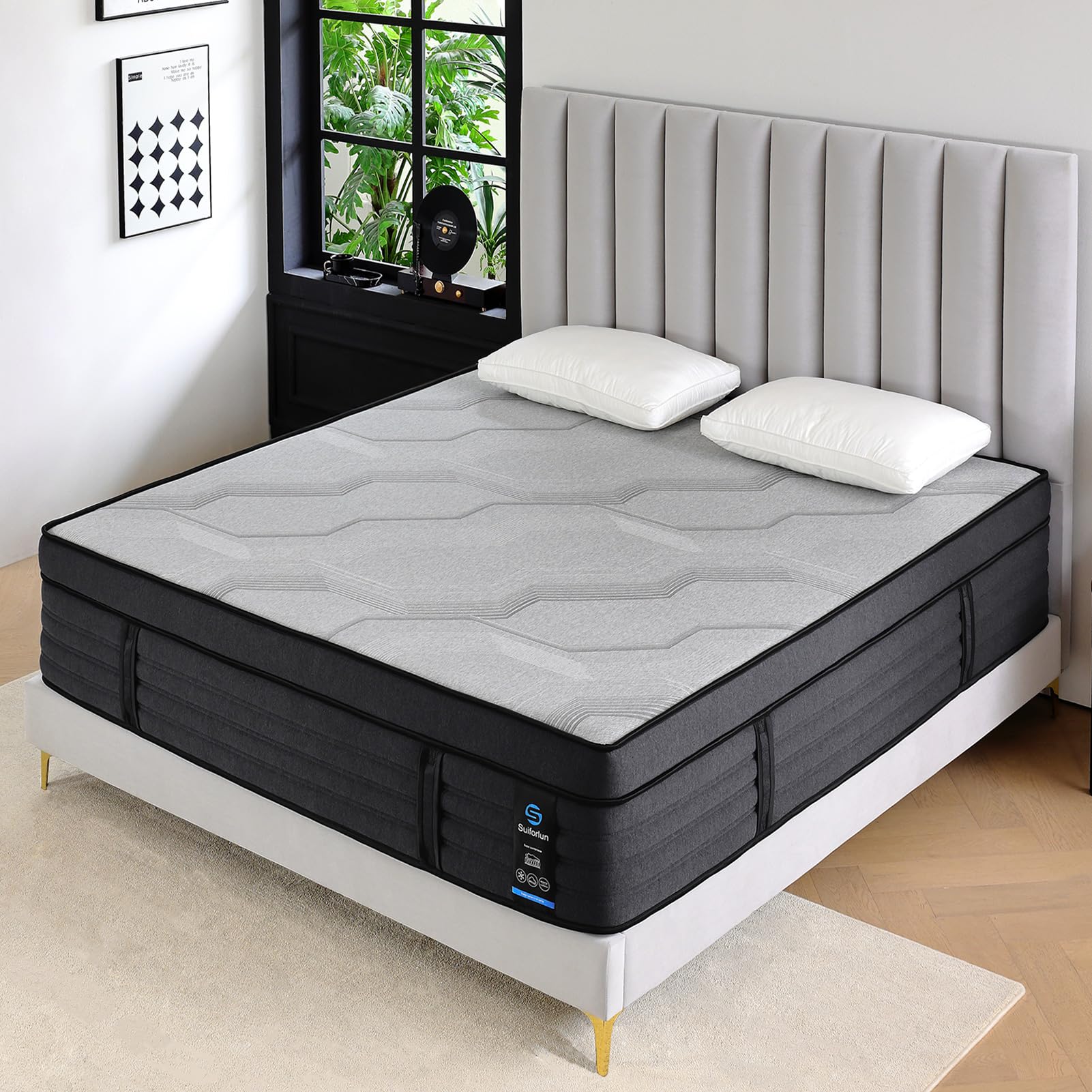 Suiforlun Full Size Mattress, 14 Inch Gel Memory Foam Hybrid Full Mattress in a Box with Pocket Springs, Euro Top Luxury 7 Premium Layers, Cooling Comfort & Pain Relief, Medium-Firm