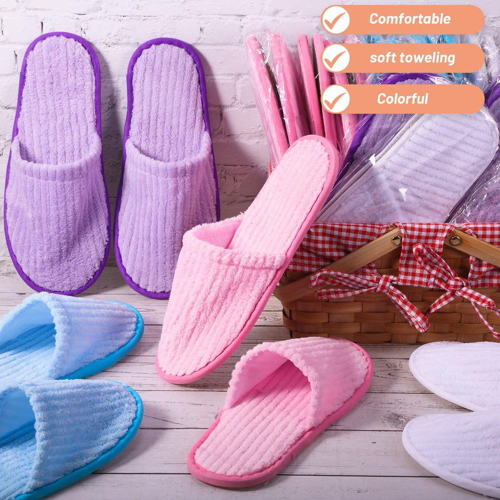 Geyoga 24 Pairs Disposable Slippers for Guests Bulk 2 Size Cotton Soft Spa Hotel House Slippers for Women Men Wedding Party Shoeless Home Indoor Travel