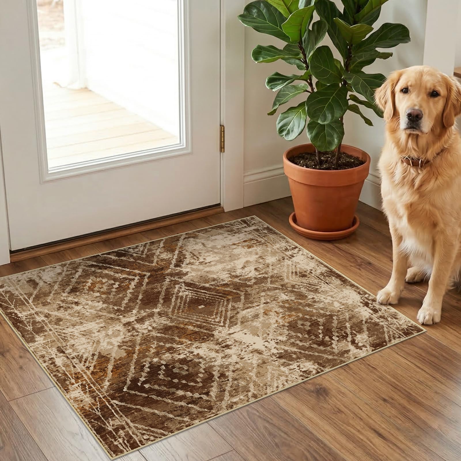 BESTSWEETIE Area Rug 2x3 Rug Machine Washable Non-Slip Low Pile Print Pattern Western Rug for Living Room Bedroom Entryway Tribal Series-Abstract/Cowhide