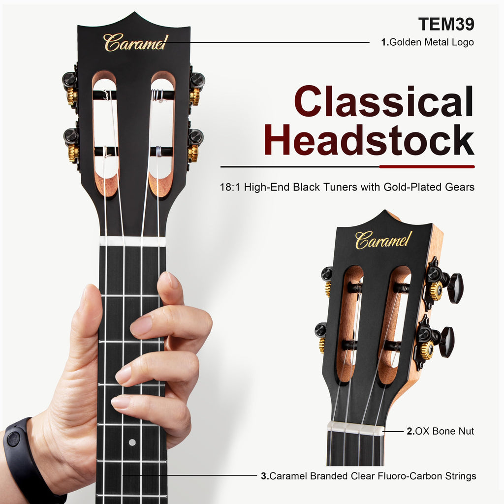 Caramel TEG95 Butterfly Bocote Glossy Tenor Acoustic & Electric Ukulele | 26-inch Handmade Professional Ukelele Kit with Accessories