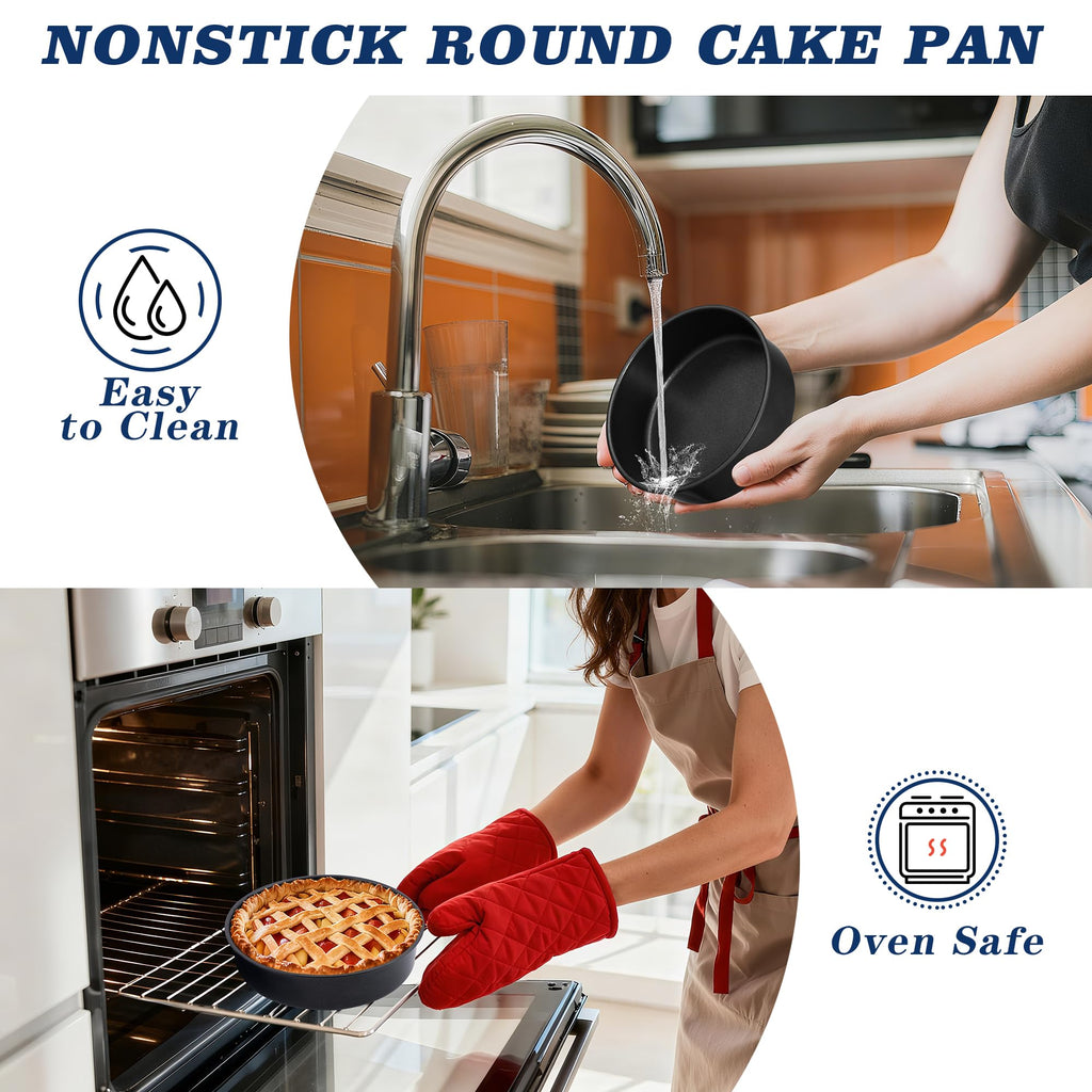 E-far 4 Inch Cake Pan Set of 3, Nonstick Stainless Steel Mini Round Cake Pans Tin, Small Size for Baking Smash Cakes/Cheesecake, Stainless Steel Core & Non-toxic Coating, Straight Side & 2 Inch Deep