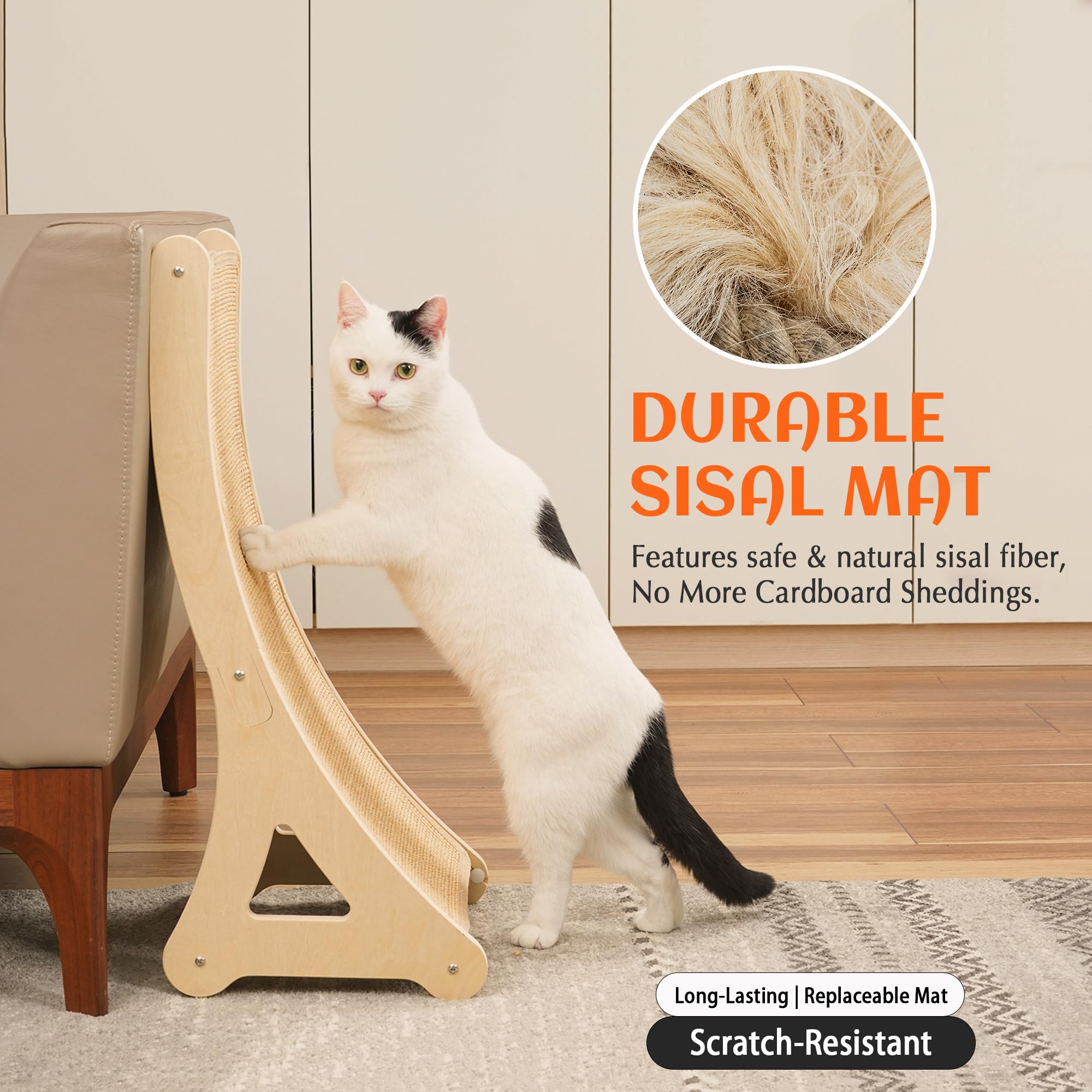 PETKARAY Couch Corner Cat Scratcher, 28.5" Sisal Scratching Post for Cats | Corner Wall Scratch Pad for Furniture Protection, Large Vertical Cat Scratching Post with Plush Base