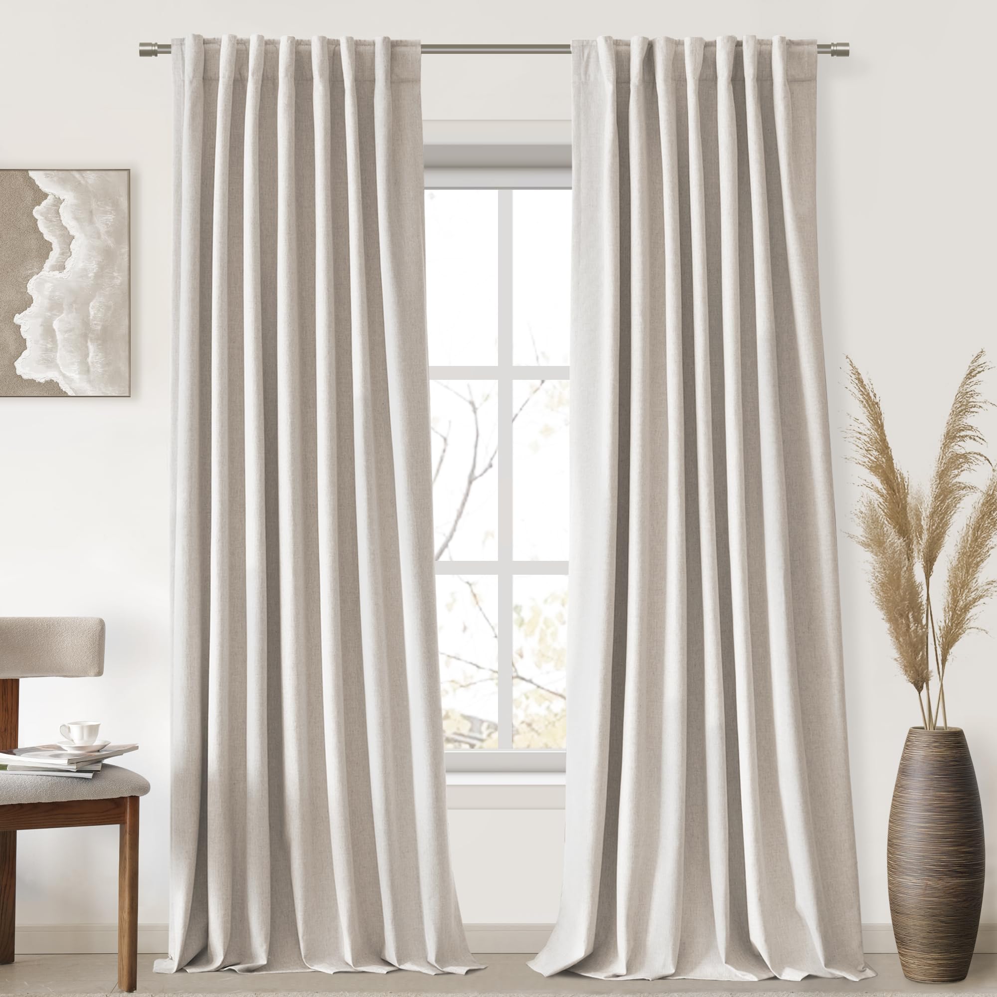 UHITECH Short Linen Curtains 24 Inch Long for Farmhouse Small Windows Modern Cafe Sytle Blackout Curtains for Living Room Back Tab Thermal Black Out Drapes 2ft