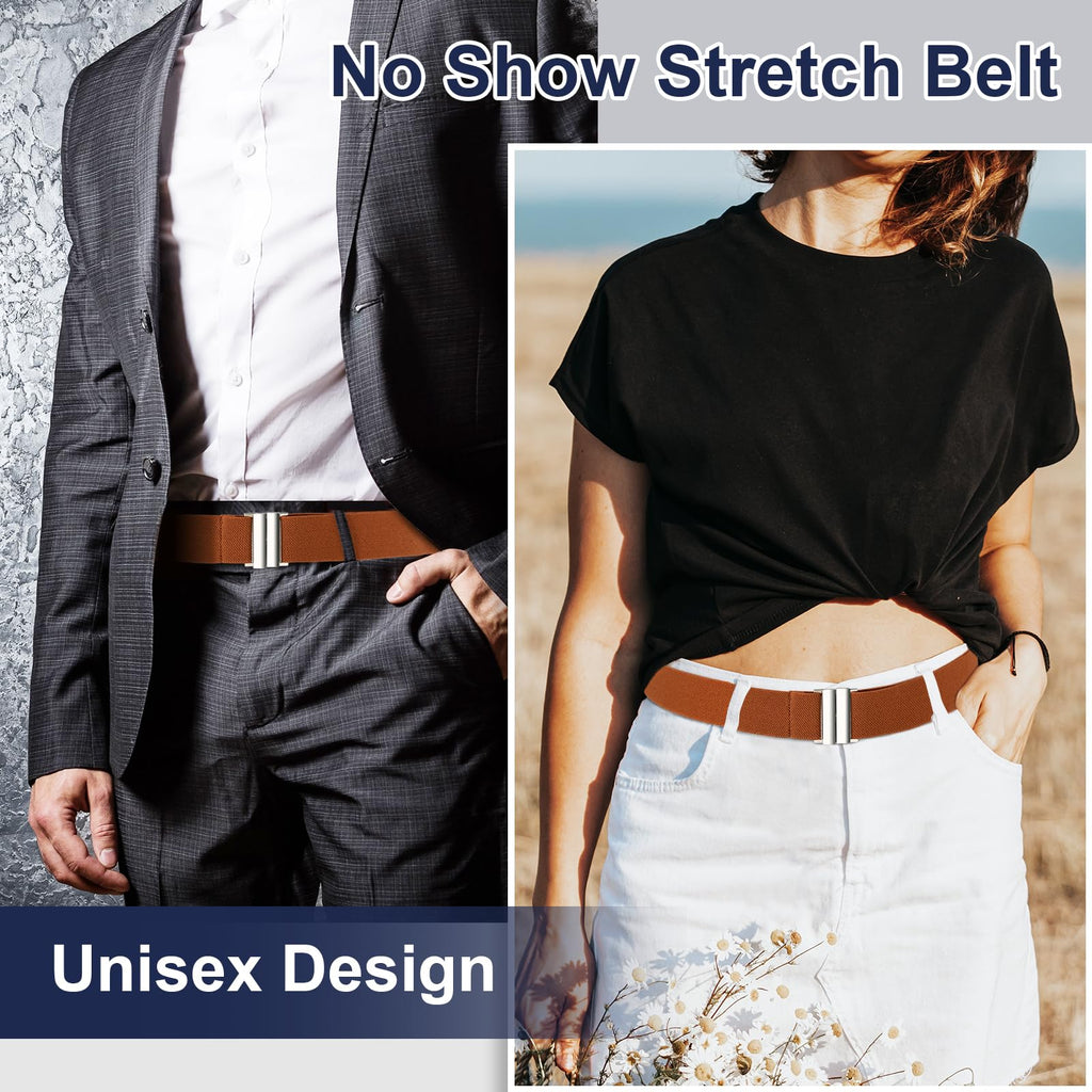 TOURZOO No Show Invisible Belt for Women/Men Elastic Web Strap Waist Stretch Belt with Flat Buckle for Jeans Pants Dresses