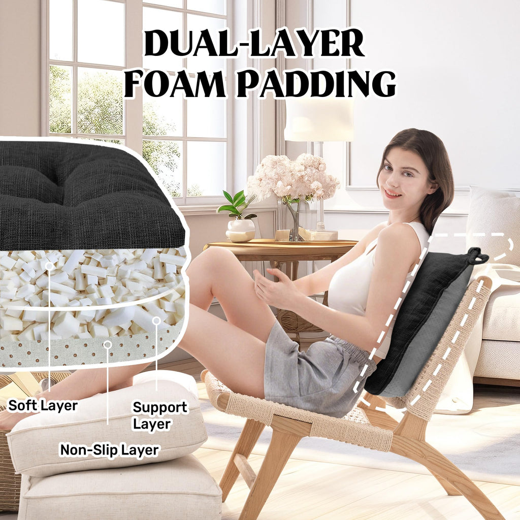 puredown® Chair Cushions for Dining Chairs, Tufted Memory Foam Chair Pads with Non-Slip Backing, Kitchen Seat Cushions with Ties, Washable Seat Pad Set of 4, 15.5" x 15.5" x 4", Light Grey