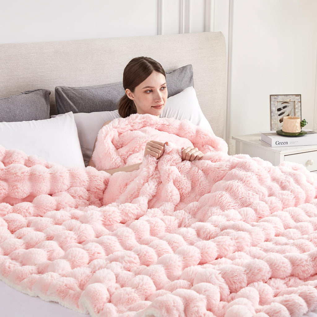 50x60 Inches Ultra-Soft Fuzzy Faux Fur Plush Throw Blanket - Thick, Warm Sherpa for Couch, Sofa, Bedroom, Camping - Decorative Blanket for Cozy Warmth, Bubble Grey