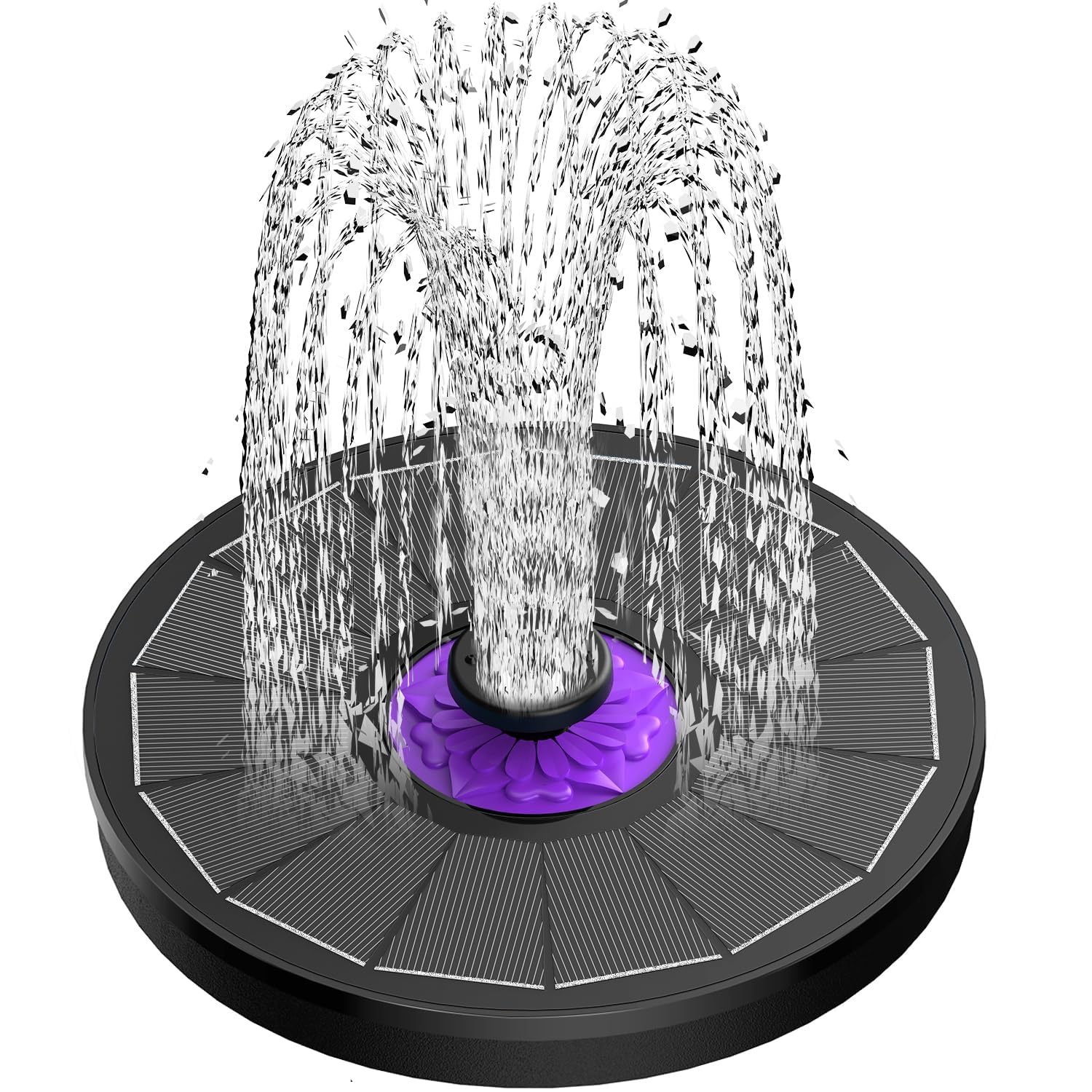 SZMP Solar Fountain 3.5W Bird Bath Fountains with Flower Upgraded Glass Panel, Solar Powered Water Fountain with 7 Nozzles & 4 Fixer, Solar Fountain Pump for Bird Bath, Garden, Pond, Outdoor -Black