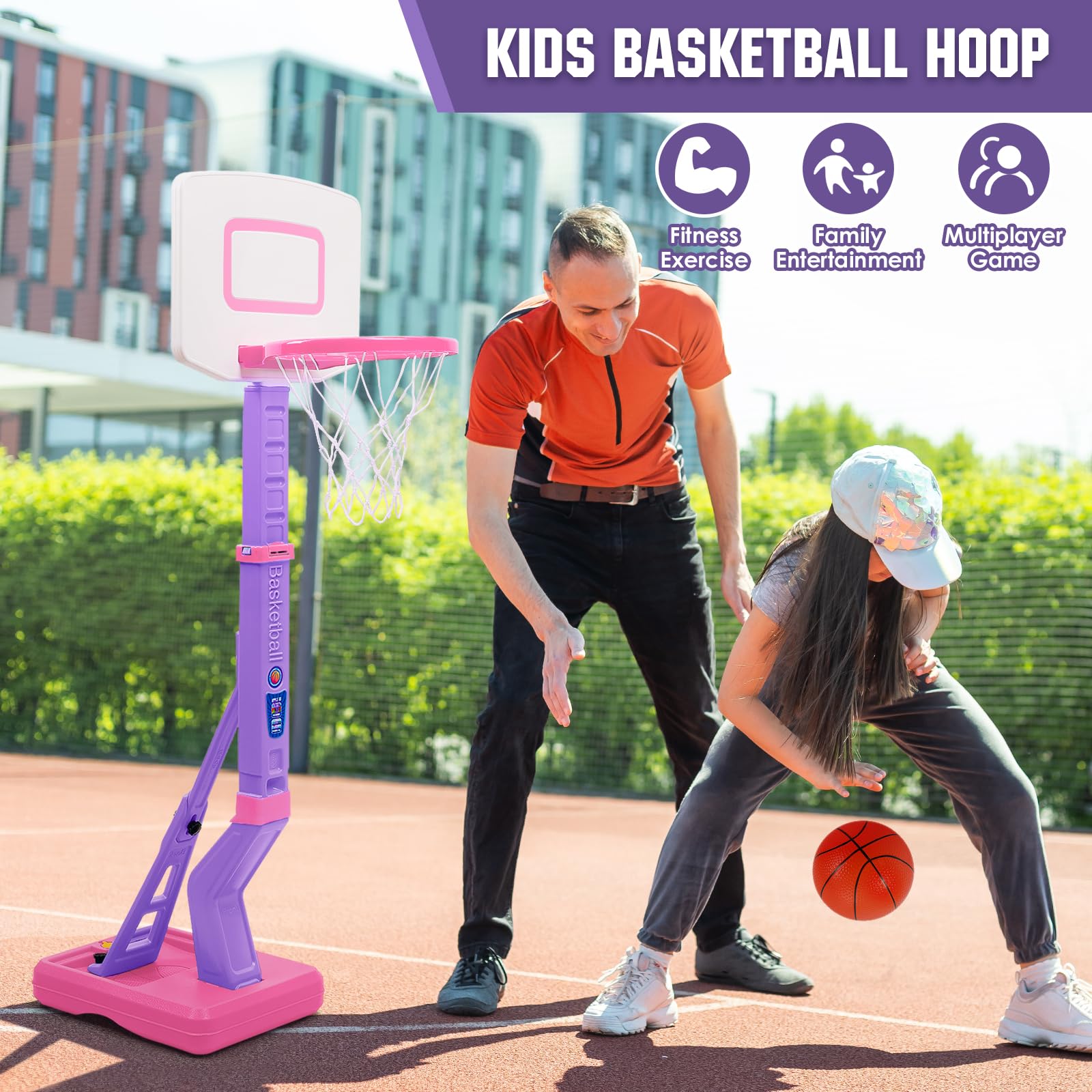 SUPER JOY Toddler Basketball Hoop - Height Adjustable Kids Basketball Hoops for Indoor & Outdoor Play - Portable Mini Basketball Goal for Poolside- Game Sport Toys for Boys & Girls Age 1 2 3 4 5