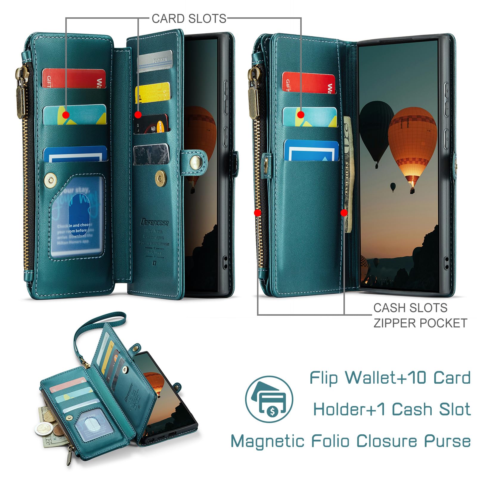 Defencase for Samsung Galaxy S25 Ultra Magnetic Wallet Case Compatible with Magsafe with RFID Blocking Zipper & Card Holder Women, PU Leather Detachable Phone Case for Galaxy S25 Ultra 6.9", Black