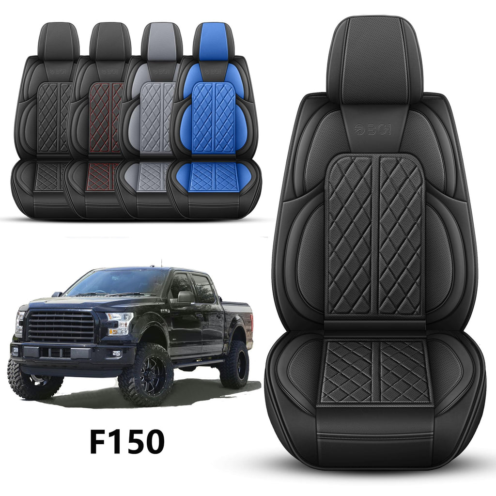 Car Seat Cover Custom Fit for Ford F150 2009-2026 Faux Leather Seat Cover Set Compatible with Regular Cab Super Cab Super Crew Pickup Truck Cushions (Black, Front Seat)