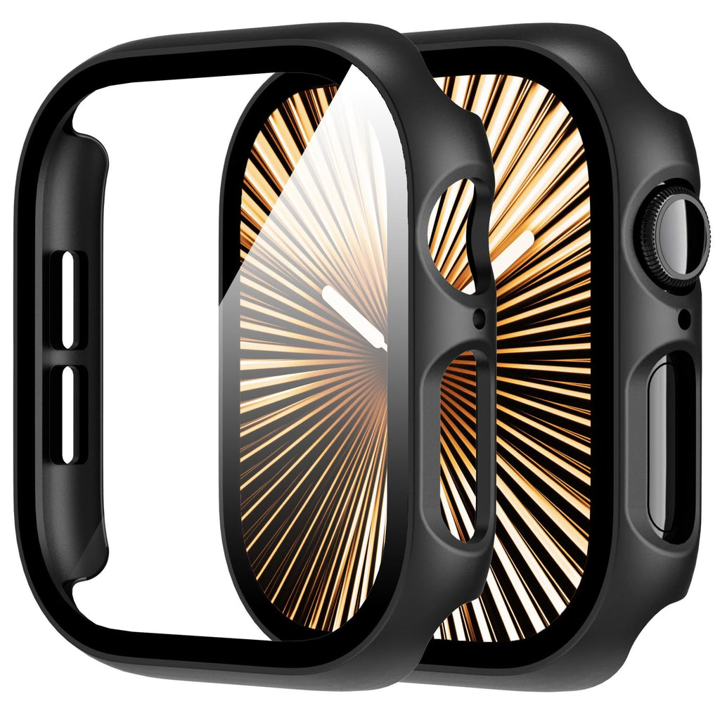 Diruite 2-Pack for Apple Watch Series 3/2/1 38mm Case, Ultra-Thin All-Around Tempered Glass Screen Protector Protection Cover for iWatch 38mm - Black